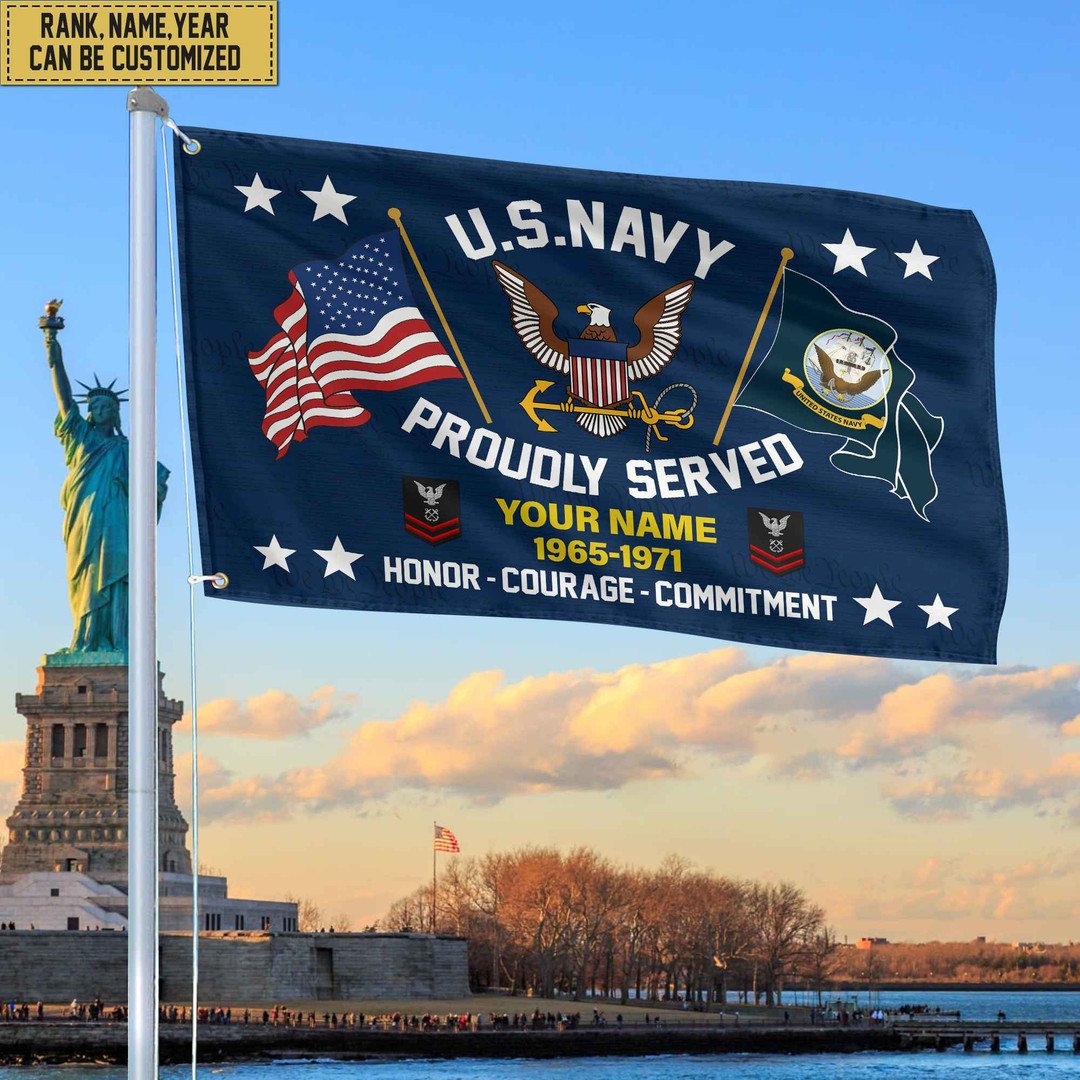 US Navy Personalized American Flag, Gift For Him Military, Navy Veteran Grommet Flag