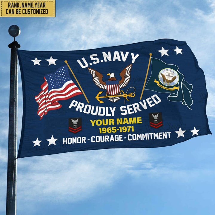 US Navy Personalized American Flag, Gift For Him Military, Navy Veteran Grommet Flag