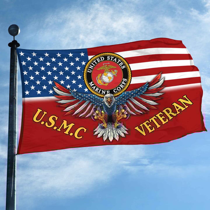 Unique U.S.M.C Veteran Grommet Flag, Gift For Marine Veteran