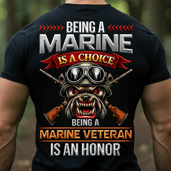 USMC MARINE VETERAN T-SHIRT – MILITARY BULLDOG AND RIFLES DESIGN