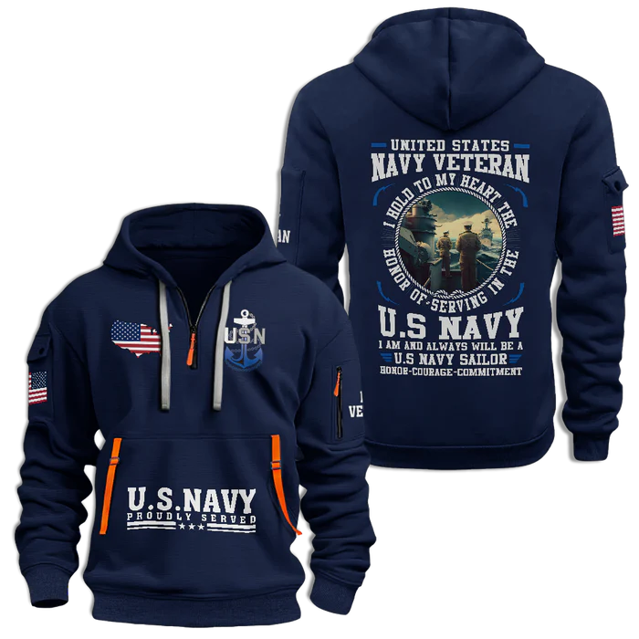 NAVY HONOR COURAGE COMMITMENT QUARTER ZIP HOODIE