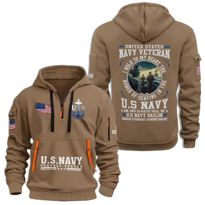 NAVY HONOR COURAGE COMMITMENT QUARTER ZIP HOODIE
