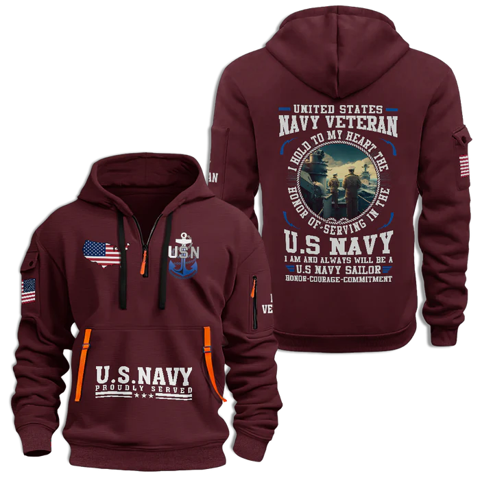NAVY HONOR COURAGE COMMITMENT QUARTER ZIP HOODIE