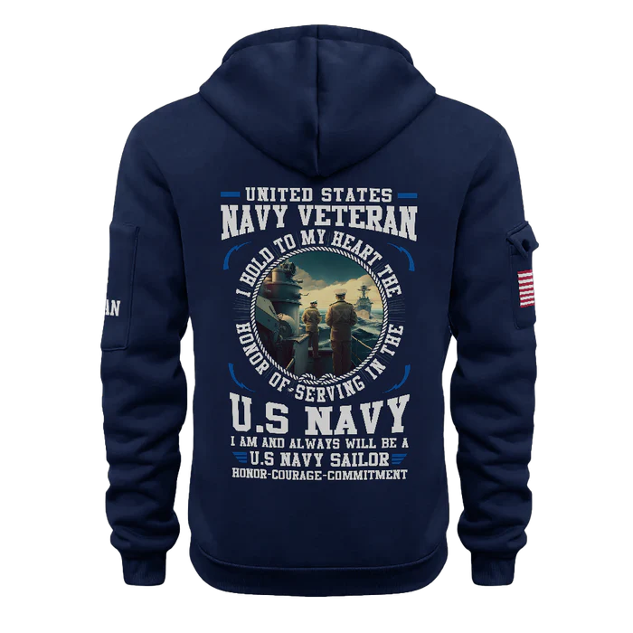 NAVY HONOR COURAGE COMMITMENT QUARTER ZIP HOODIE