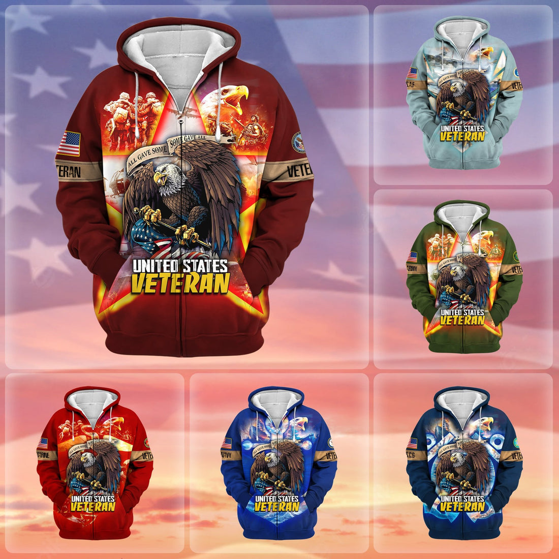 Unique All Gave Some US Veteran Zip Hoodie NPVC251115