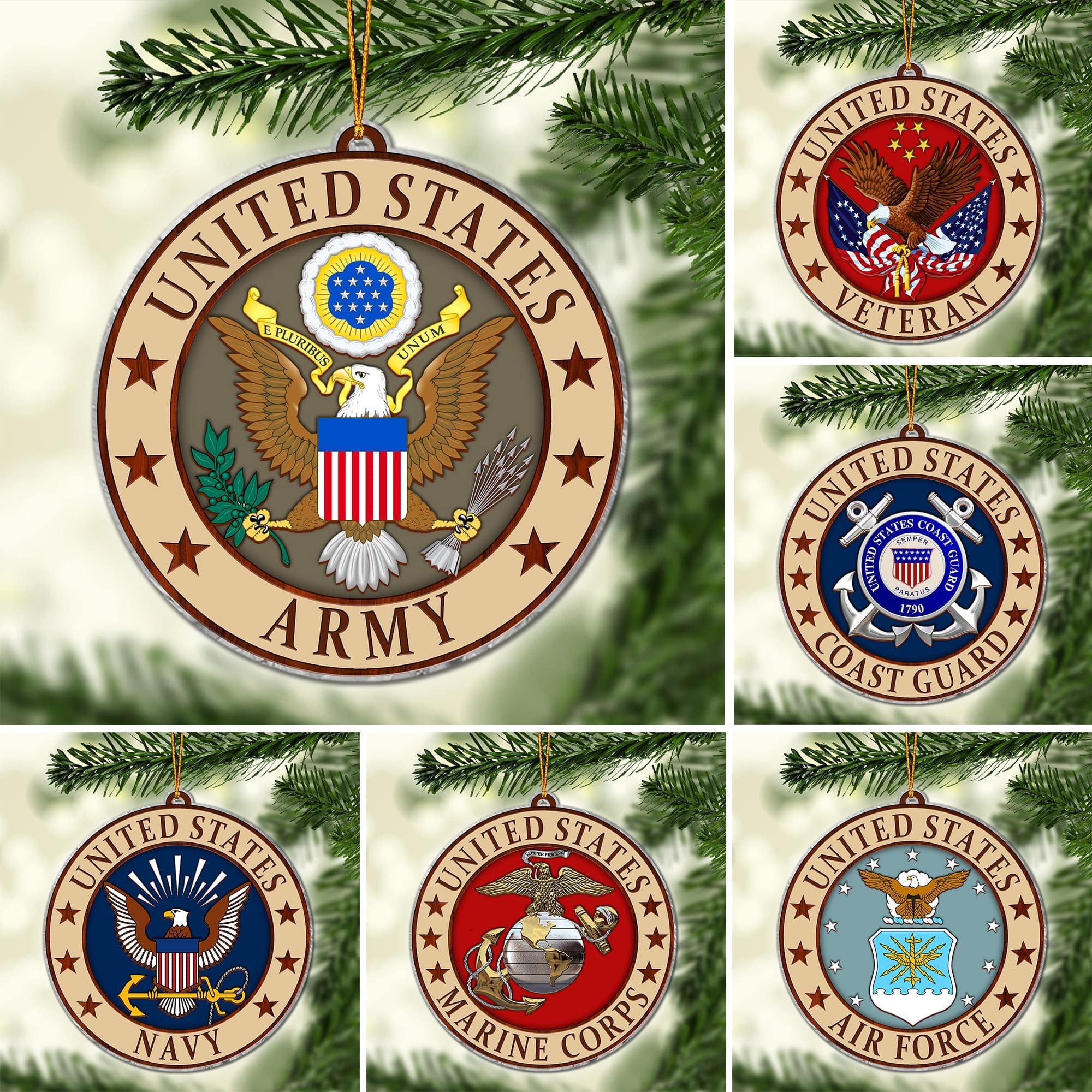 Premium Multiple US Military Services Veteran Ornament APVC250902