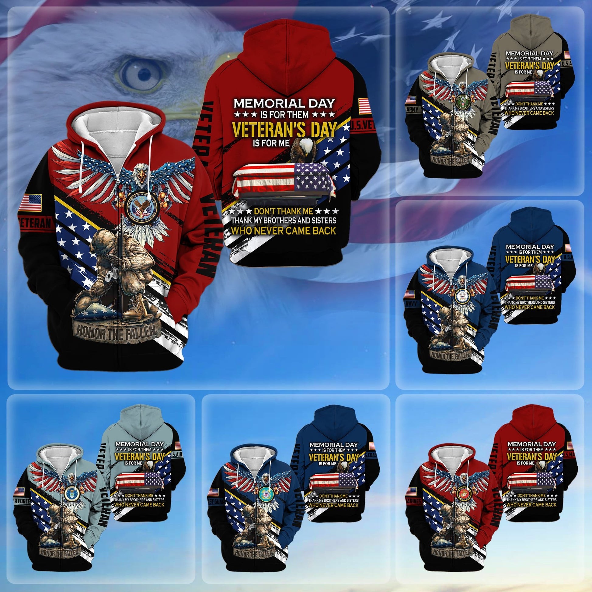 Premium Memorial Day Is For Them Veteran's Day Is For Me US Veteran Zip Hoodie APVC060901