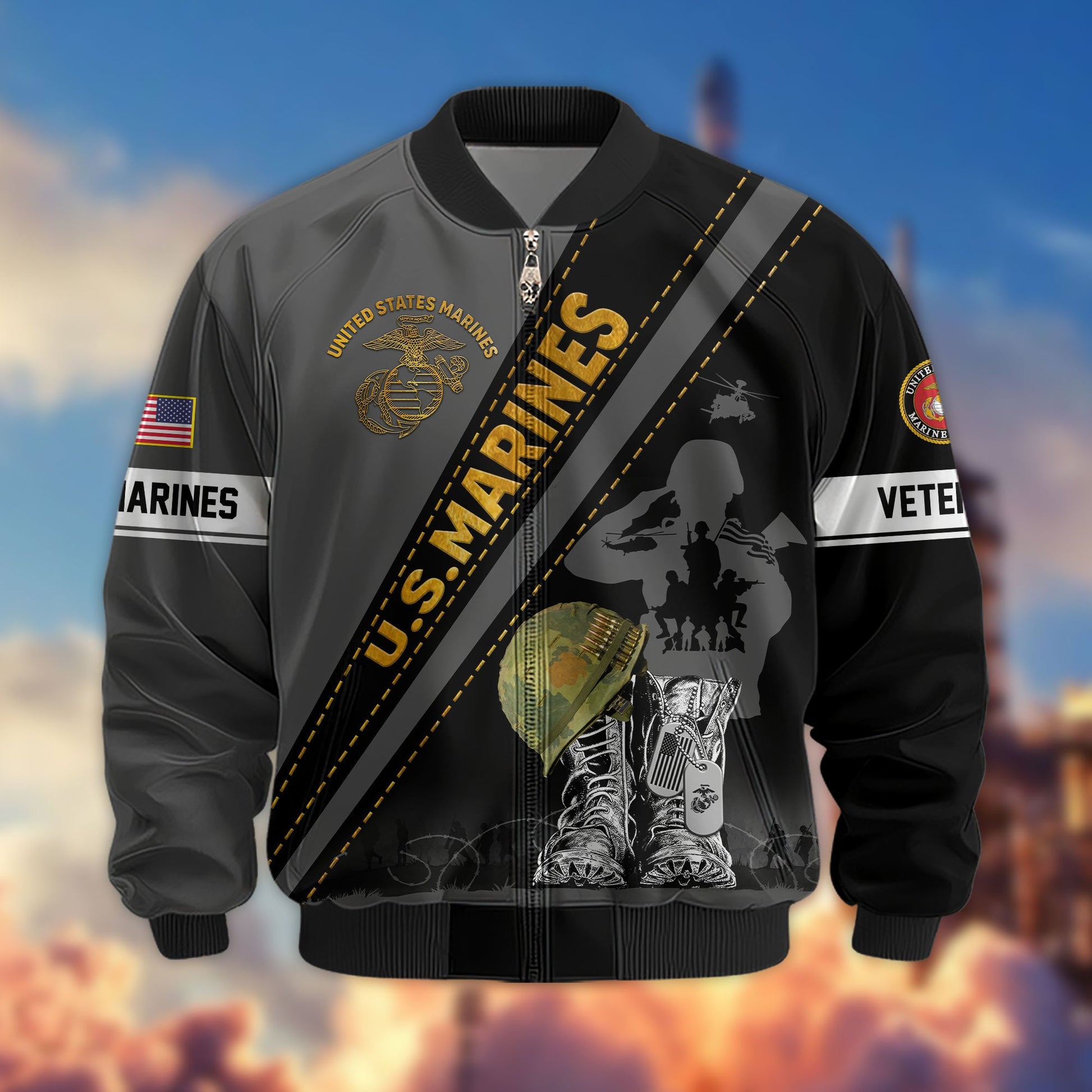 Premium US Veterans Bomber Jacket APHN250912, Gifts For US Veterans, Gifts For Veterans Day