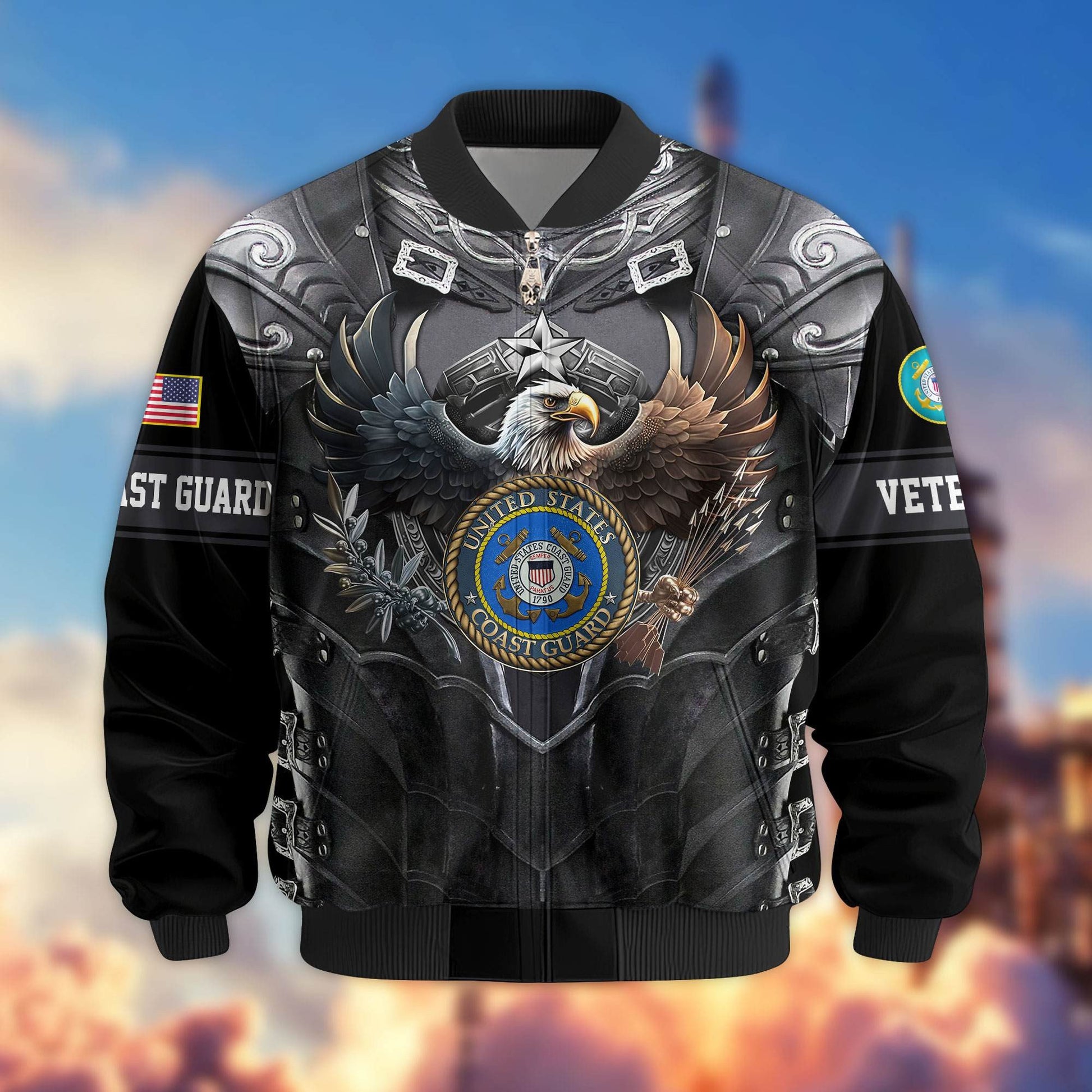 Premium US Veterans Bomber Jacket BPHN140113, Gifts For US Veterans, Gifts On Father's Day, Armed Force Day, Independence Day, Veterans Day.