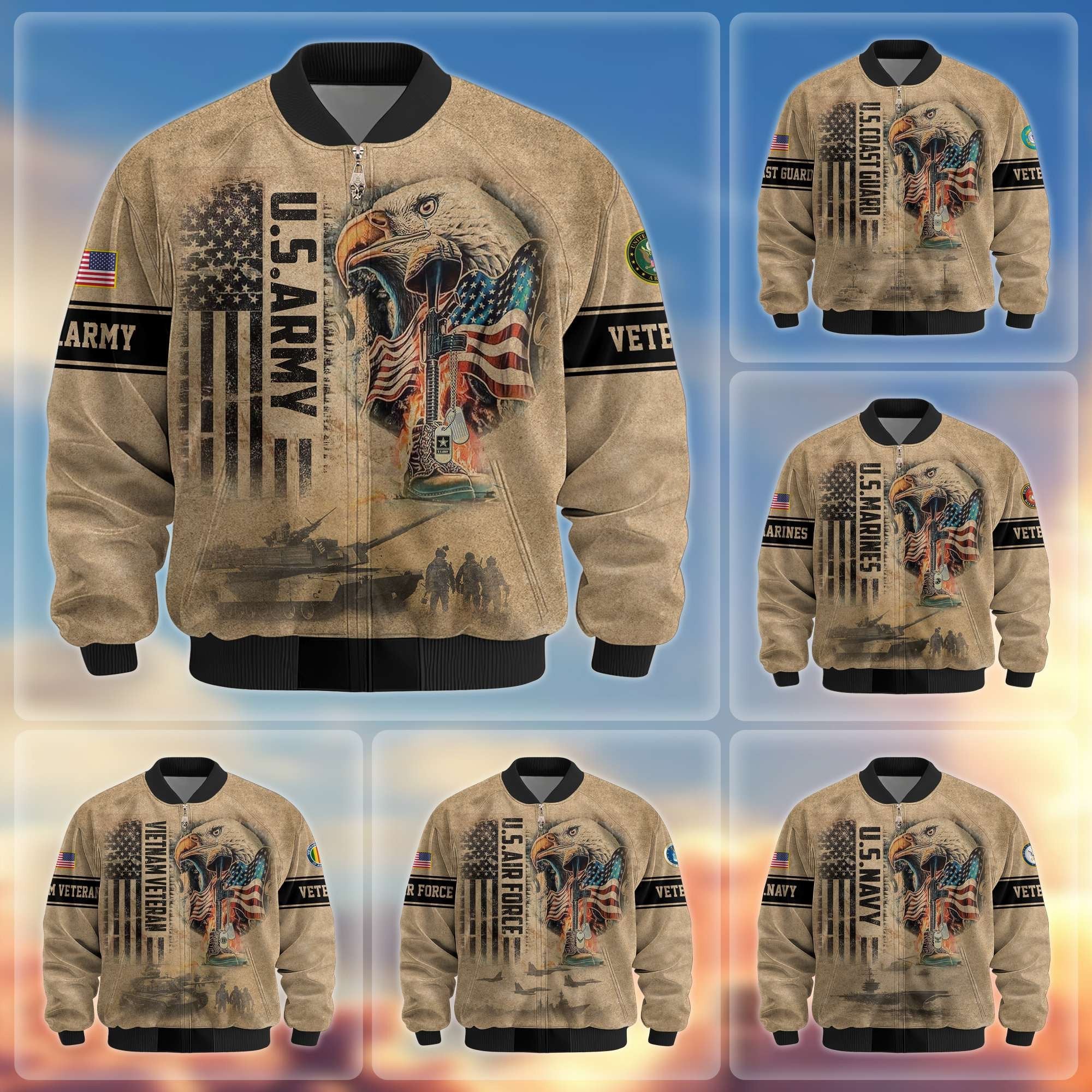 Premium US Veterans Bomer Jackets APHN301211, Gifts For US Veterans, Gifts On Father's Day, Armed Forces Day, Independence Day, Veterans Day.