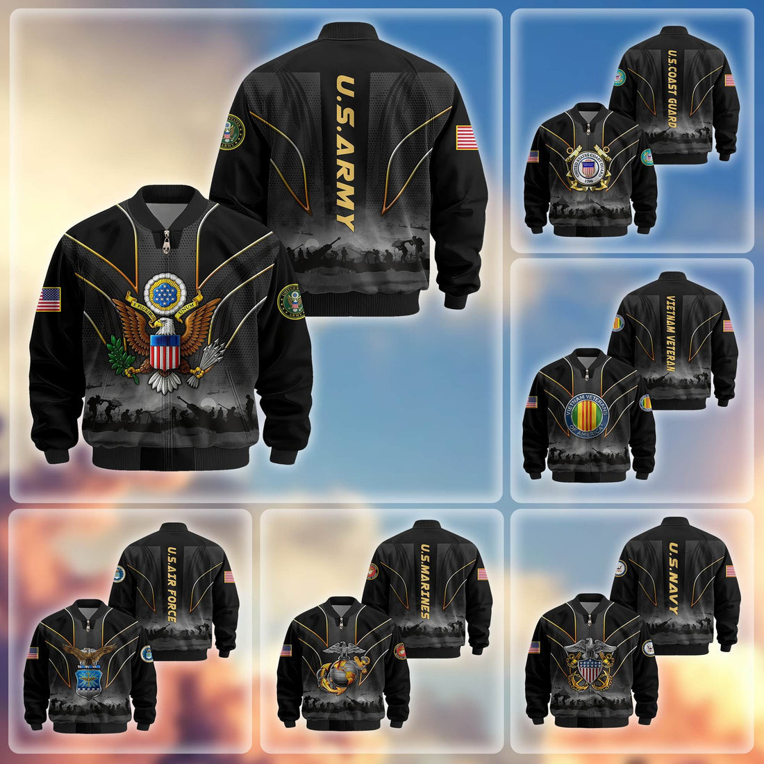 Premium US Veterans Bomber Jacket BPHN110811, Gifts For US Veterans, Gifts On Father's Day, Veterans Day.