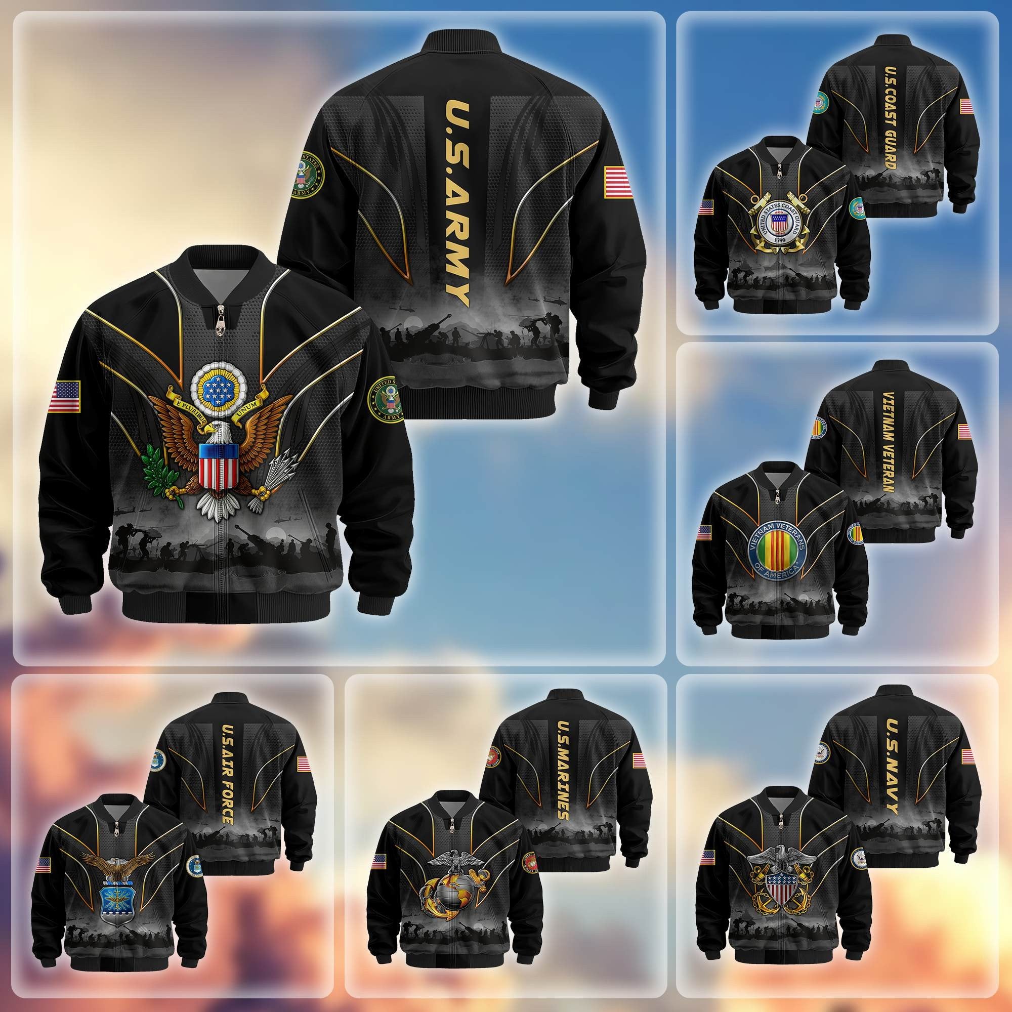 Premium US Veterans Bomber Jacket BPHN110811, Gifts For US Veterans, Gifts On Father's Day, Veterans Day.