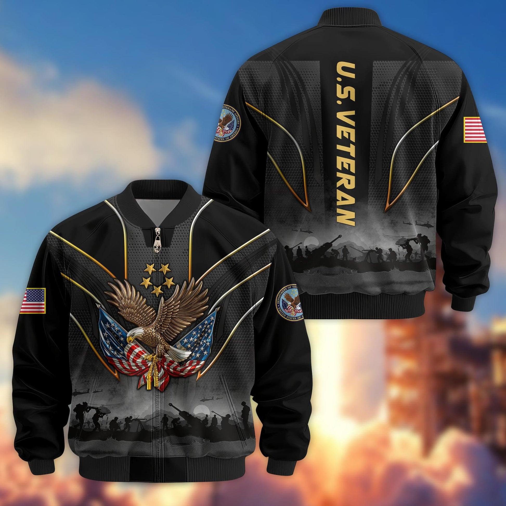 Premium US Veterans Bomber Jacket BPHN110811, Gifts For US Veterans, Gifts On Father's Day, Veterans Day.