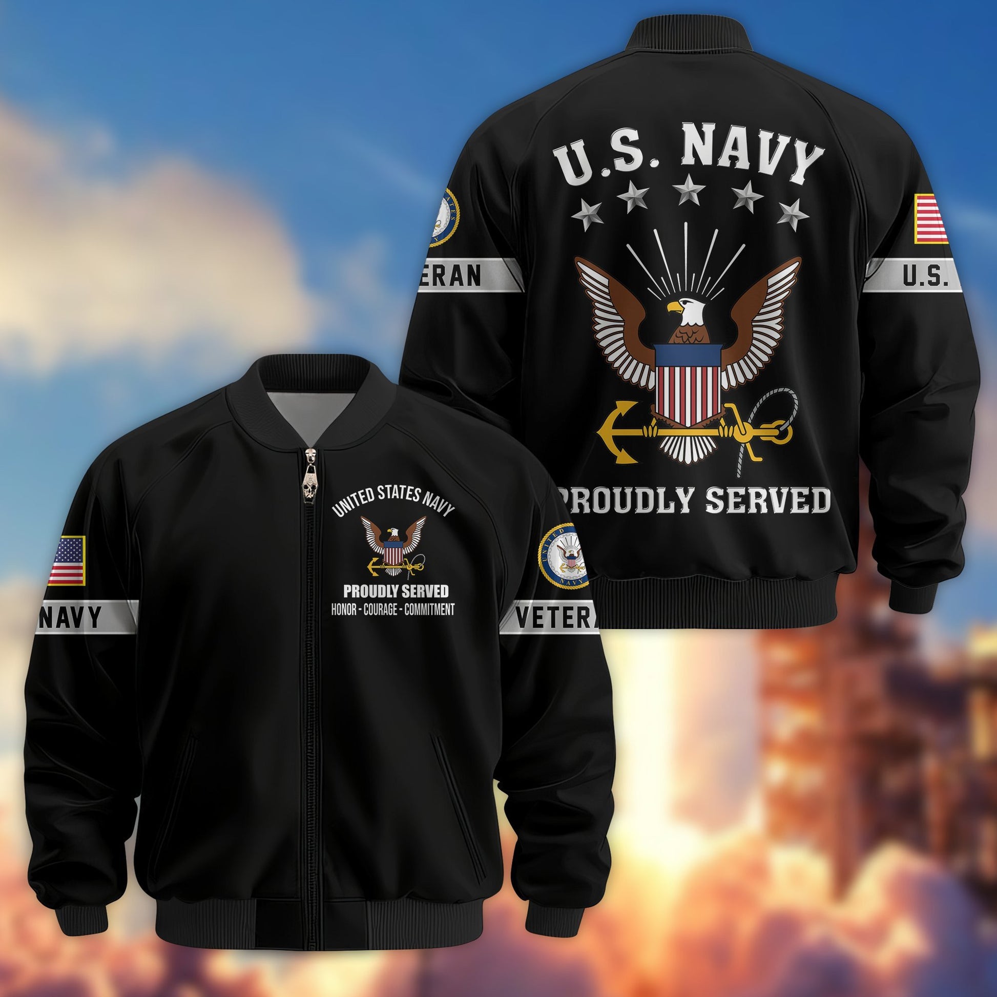 Premium US Veterans Bomber Jacket BPHN190815, Gifts For US Veterans, Gifts On Father's Day, Veterans Day.