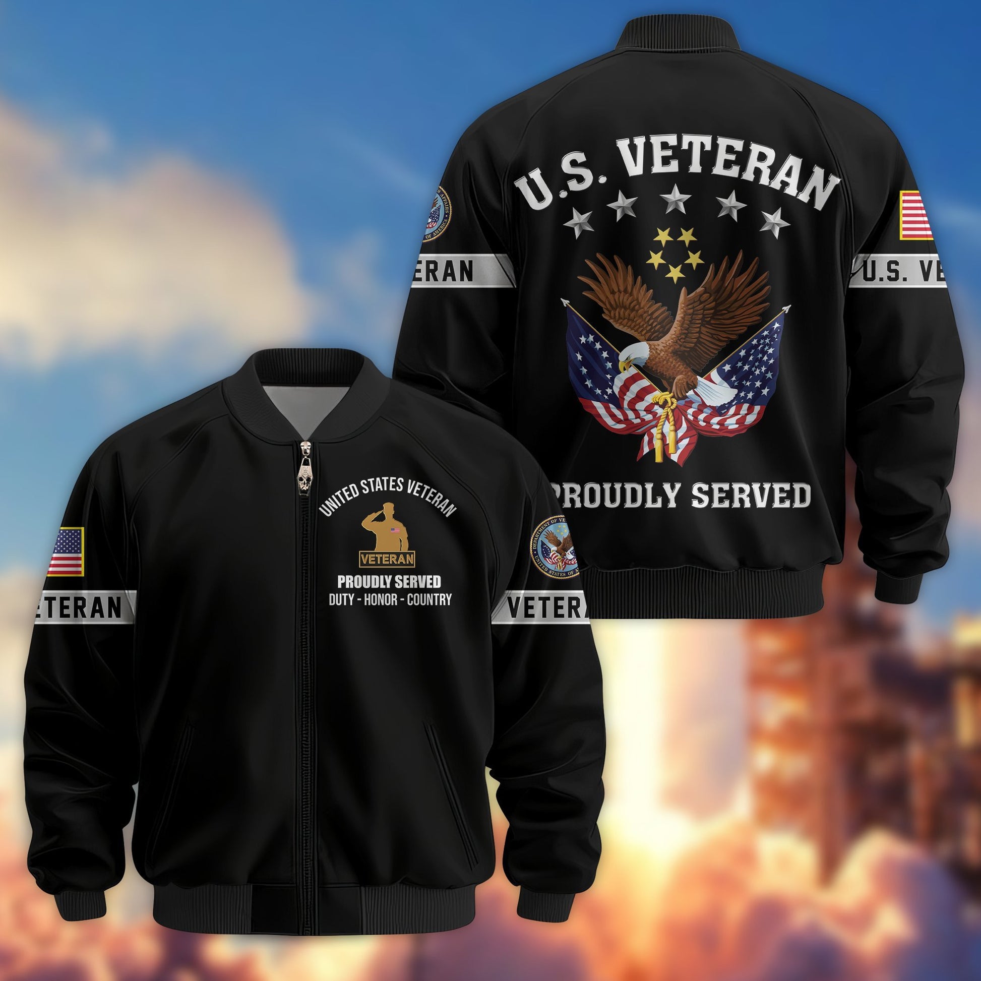 Premium US Veterans Bomber Jacket BPHN190815, Gifts For US Veterans, Gifts On Father's Day, Veterans Day.