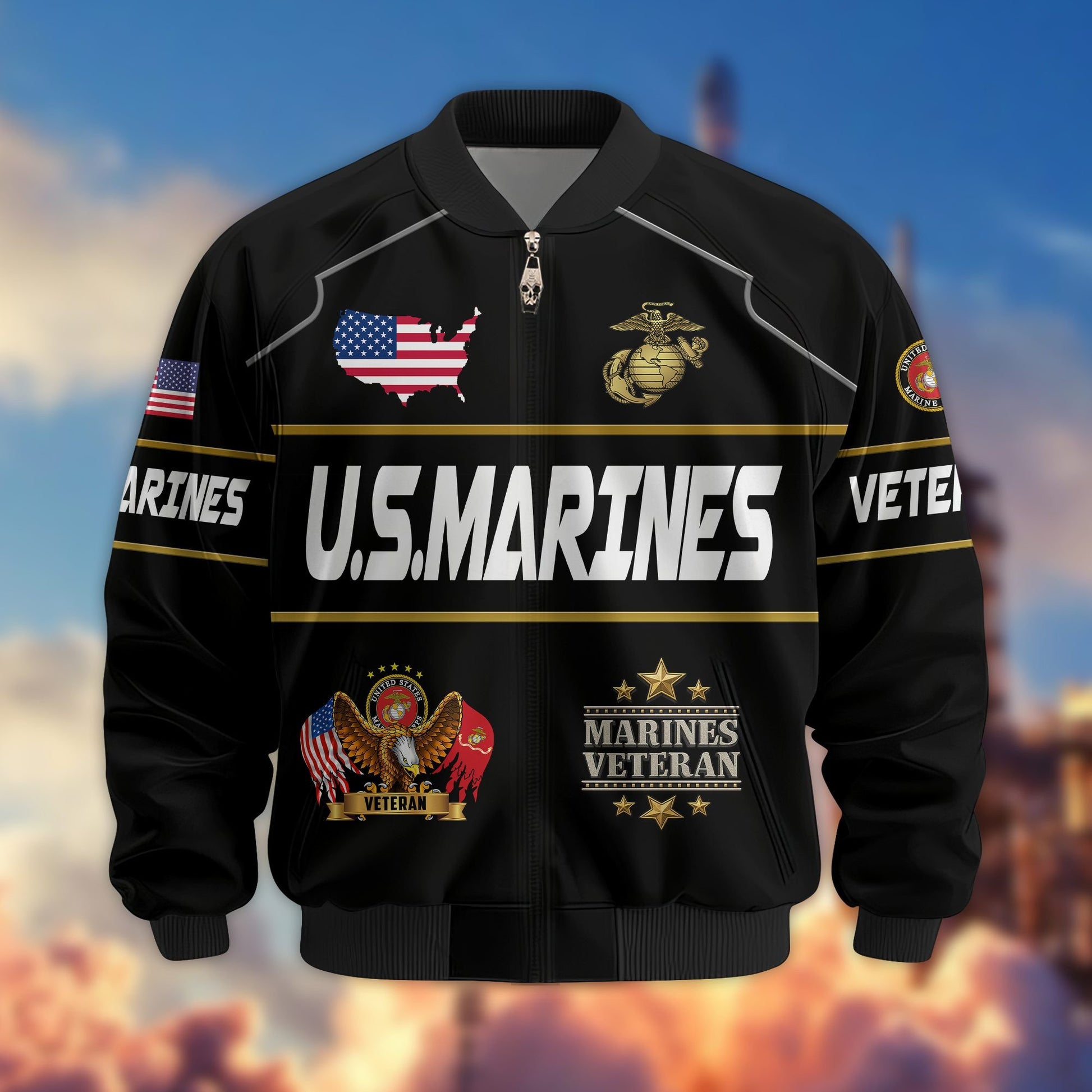 Premium US Veterans Bomber Jacket BPHN220912, Gifts For US Veterans, Gifts On Father's Day, Veterans Day.