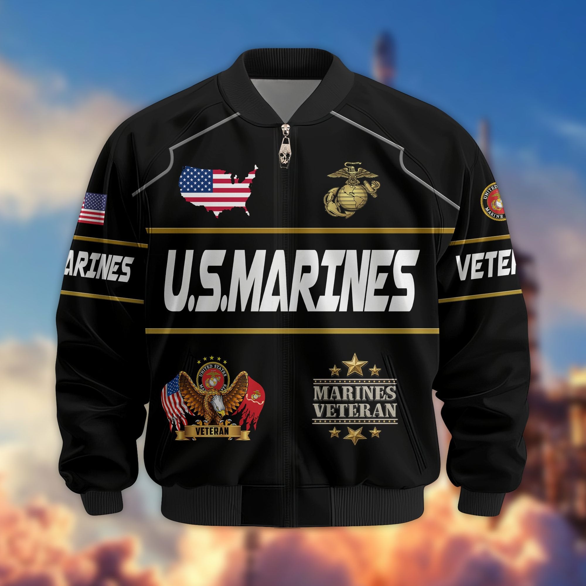Premium US Veterans Bomber Jacket BPHN220912, Gifts For US Veterans, Gifts On Father's Day, Veterans Day.