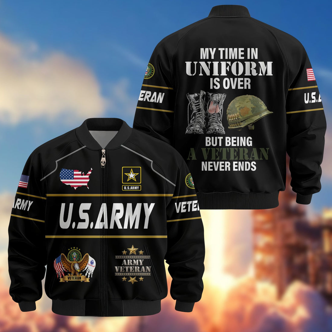 Premium US Veterans Bomber Jacket BPHN220912, Gifts For US Veterans, Gifts On Father's Day, Veterans Day.