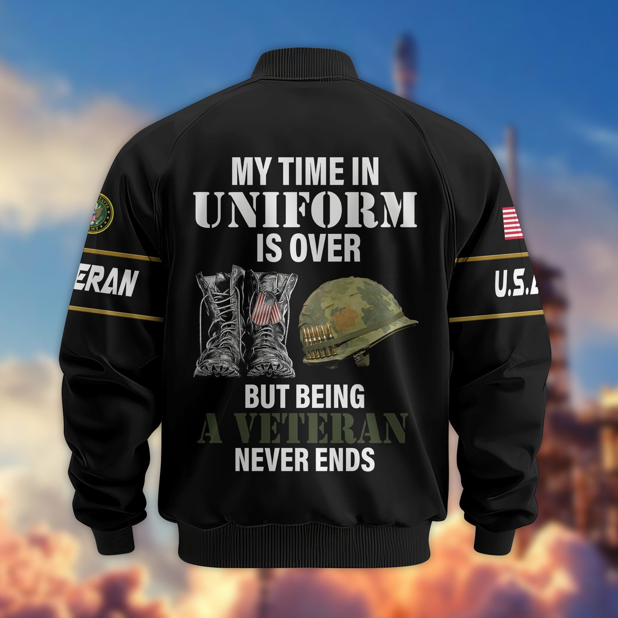 Premium US Veterans Bomber Jacket BPHN220912, Gifts For US Veterans, Gifts On Father's Day, Veterans Day.