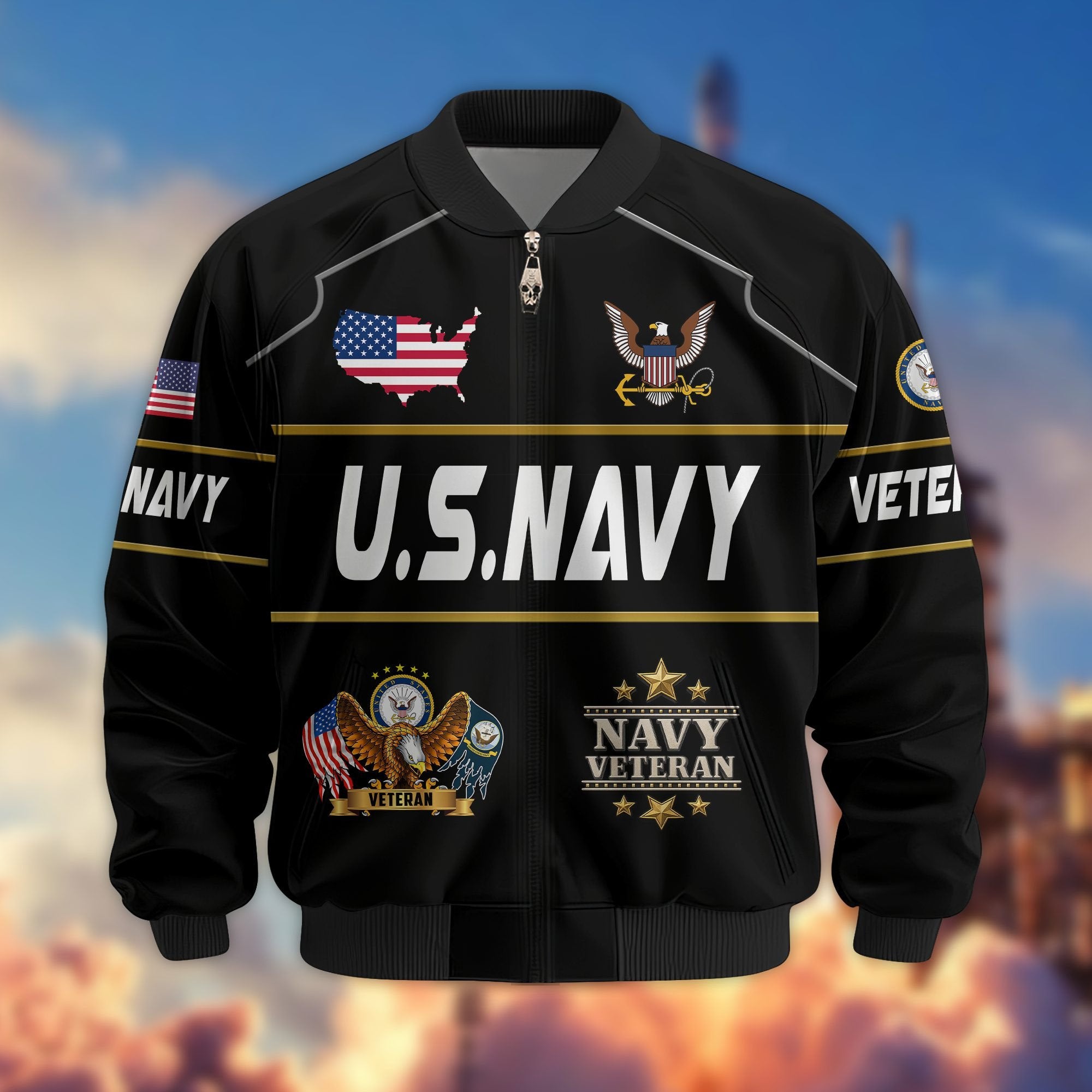 Premium US Veterans Bomber Jacket BPHN220912, Gifts For US Veterans, Gifts On Father's Day, Veterans Day.