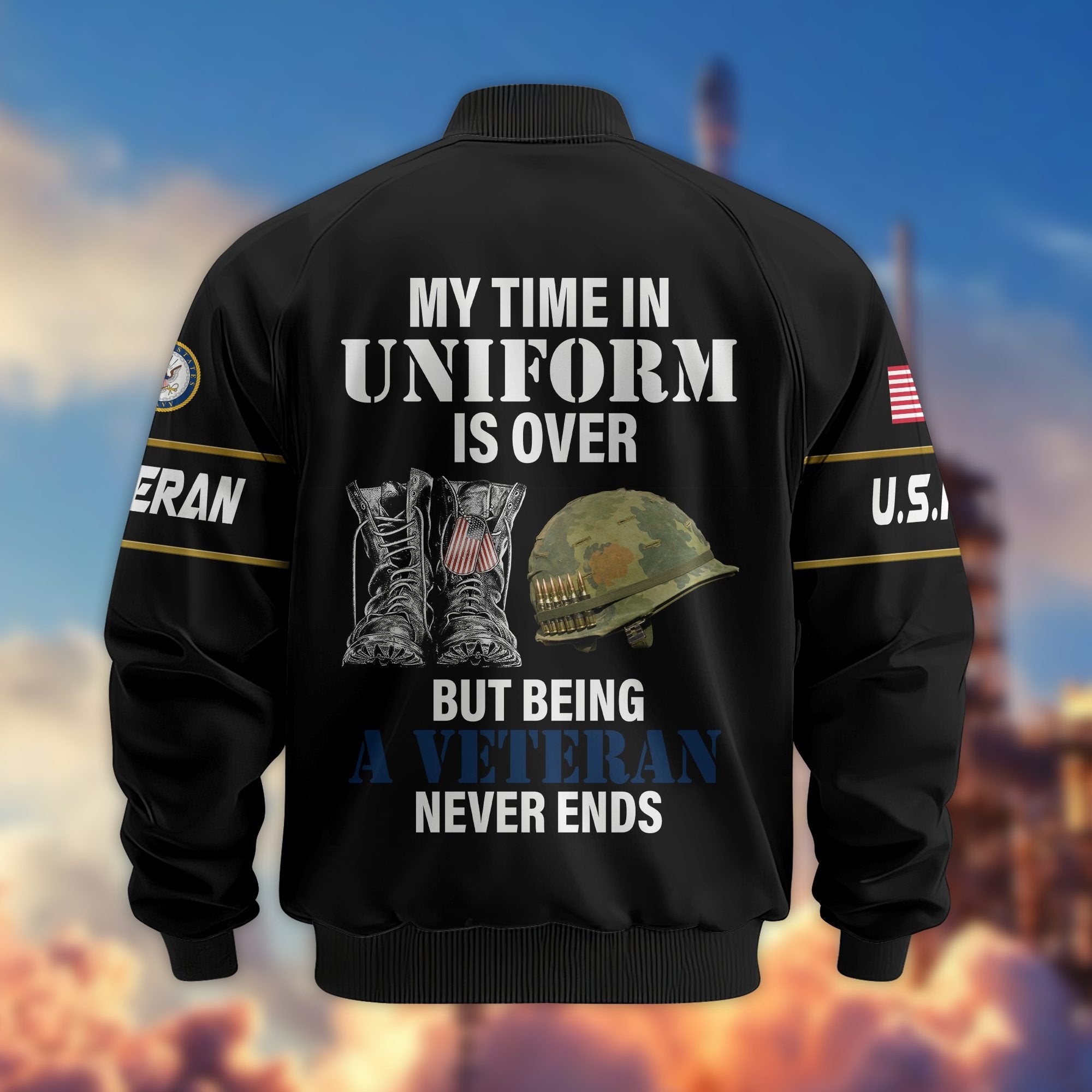 Premium US Veterans Bomber Jacket BPHN220912, Gifts For US Veterans, Gifts On Father's Day, Veterans Day.