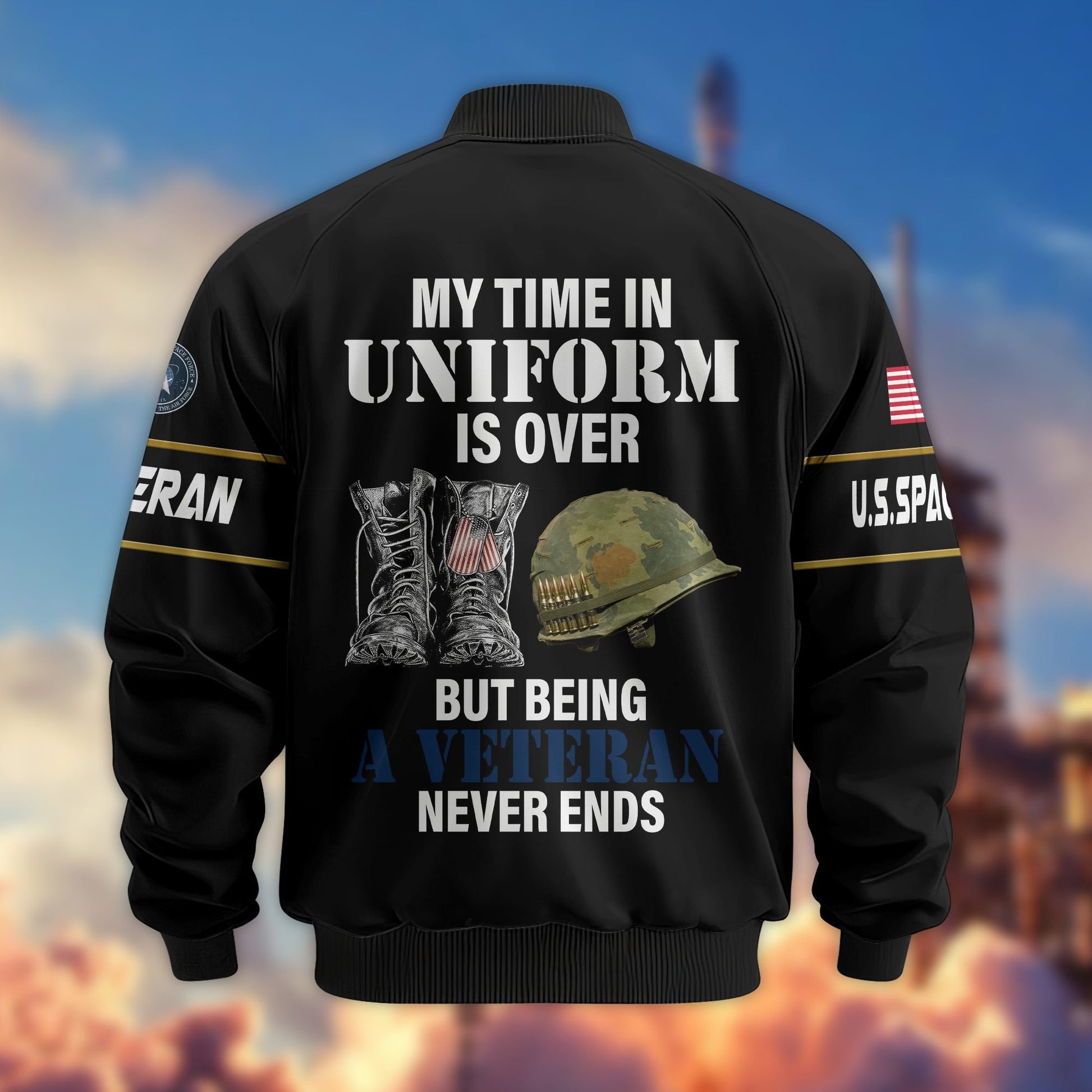 Premium US Veterans Bomber Jacket BPHN220912, Gifts For US Veterans, Gifts On Father's Day, Veterans Day.