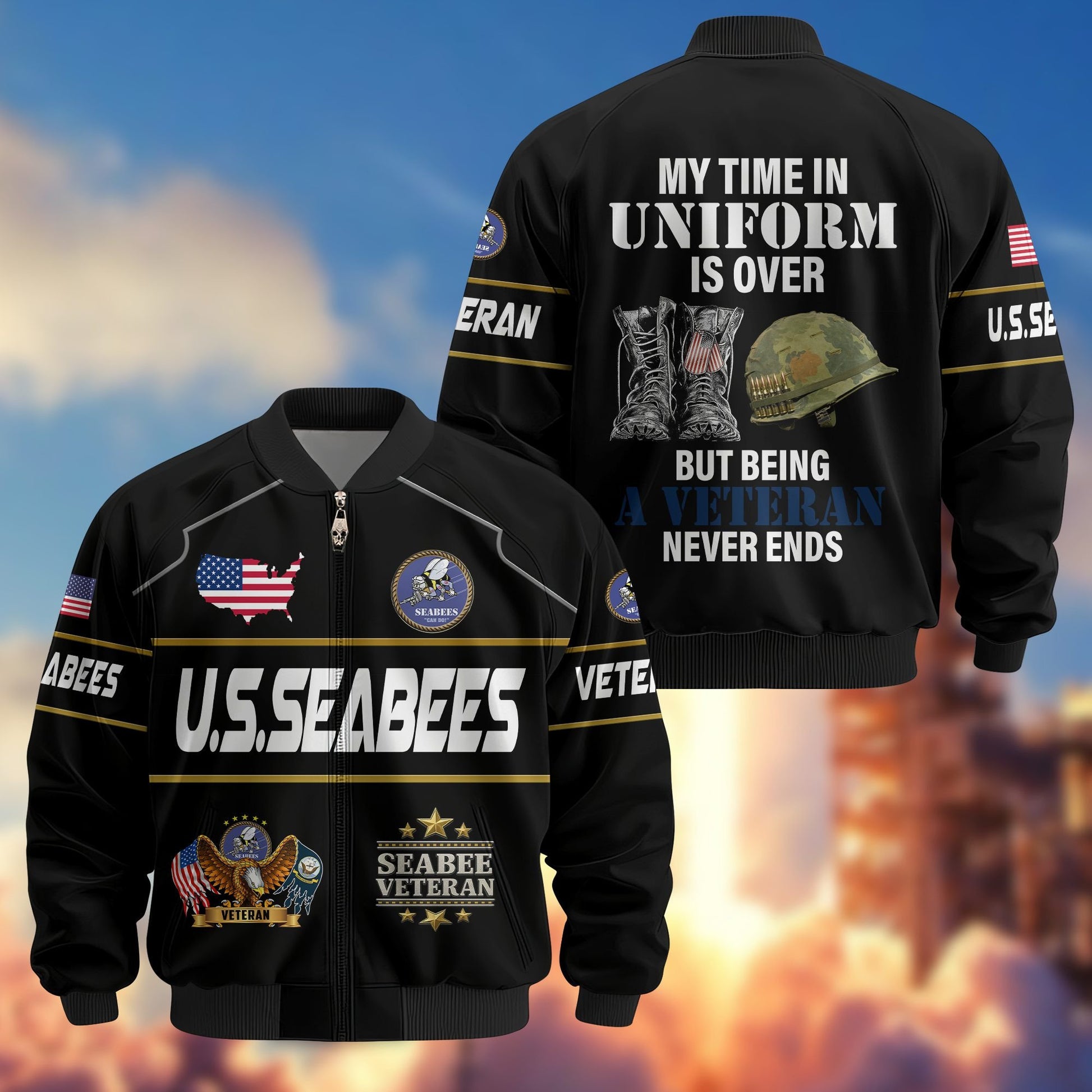 Premium US Veterans Bomber Jacket BPHN220912, Gifts For US Veterans, Gifts On Father's Day, Veterans Day.