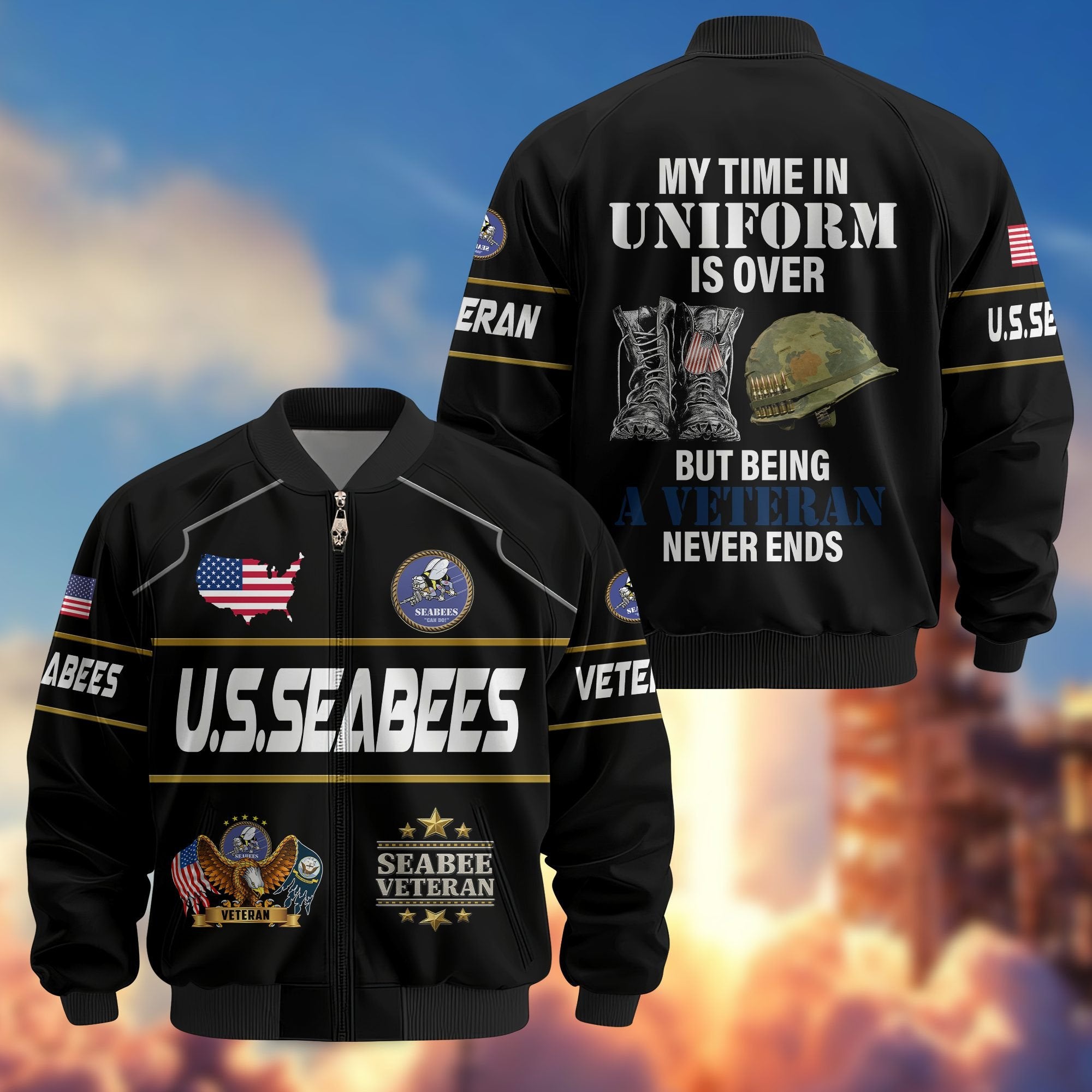 Premium US Veterans Bomber Jacket BPHN220912, Gifts For US Veterans, Gifts On Father's Day, Veterans Day.