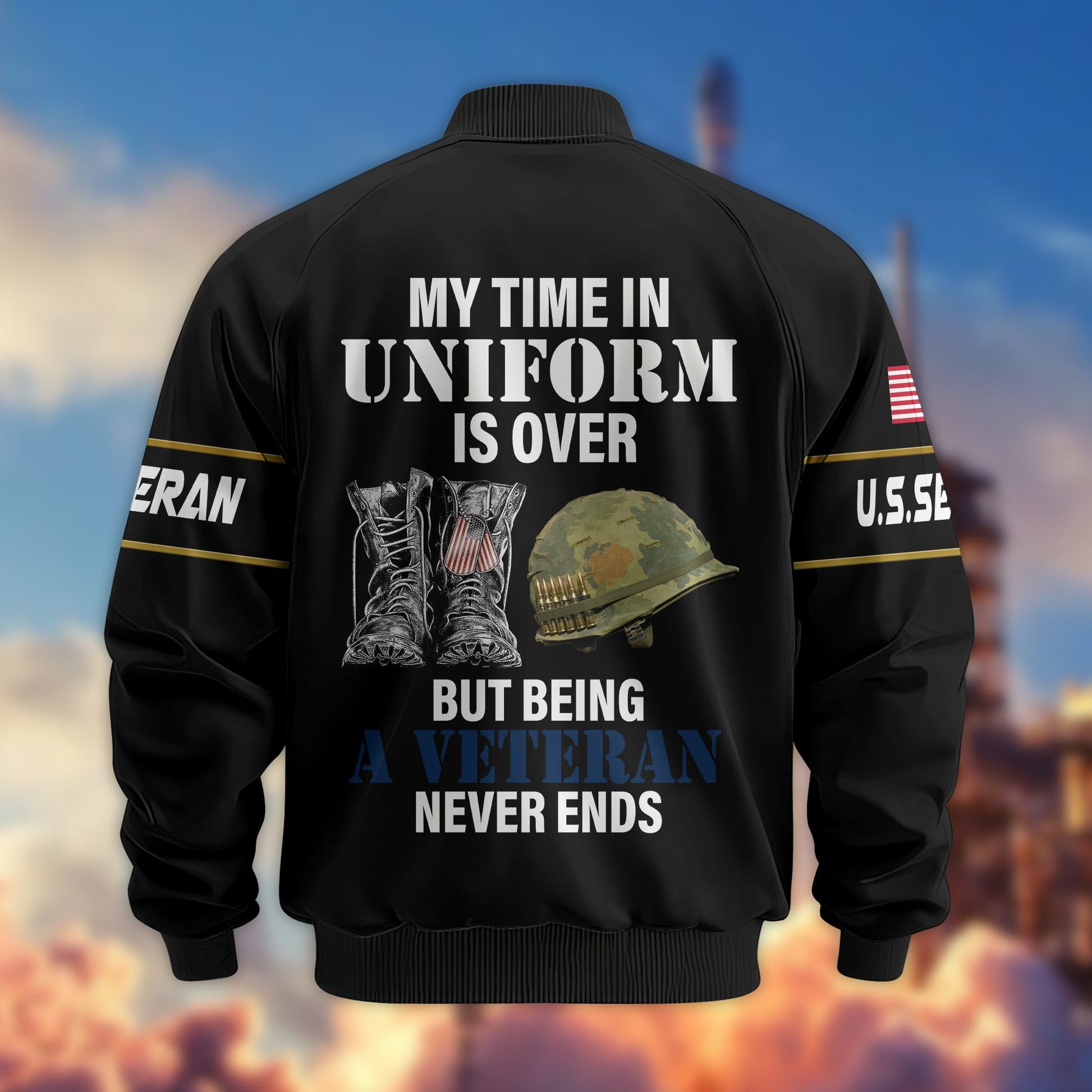 Premium US Veterans Bomber Jacket BPHN220912, Gifts For US Veterans, Gifts On Father's Day, Veterans Day.