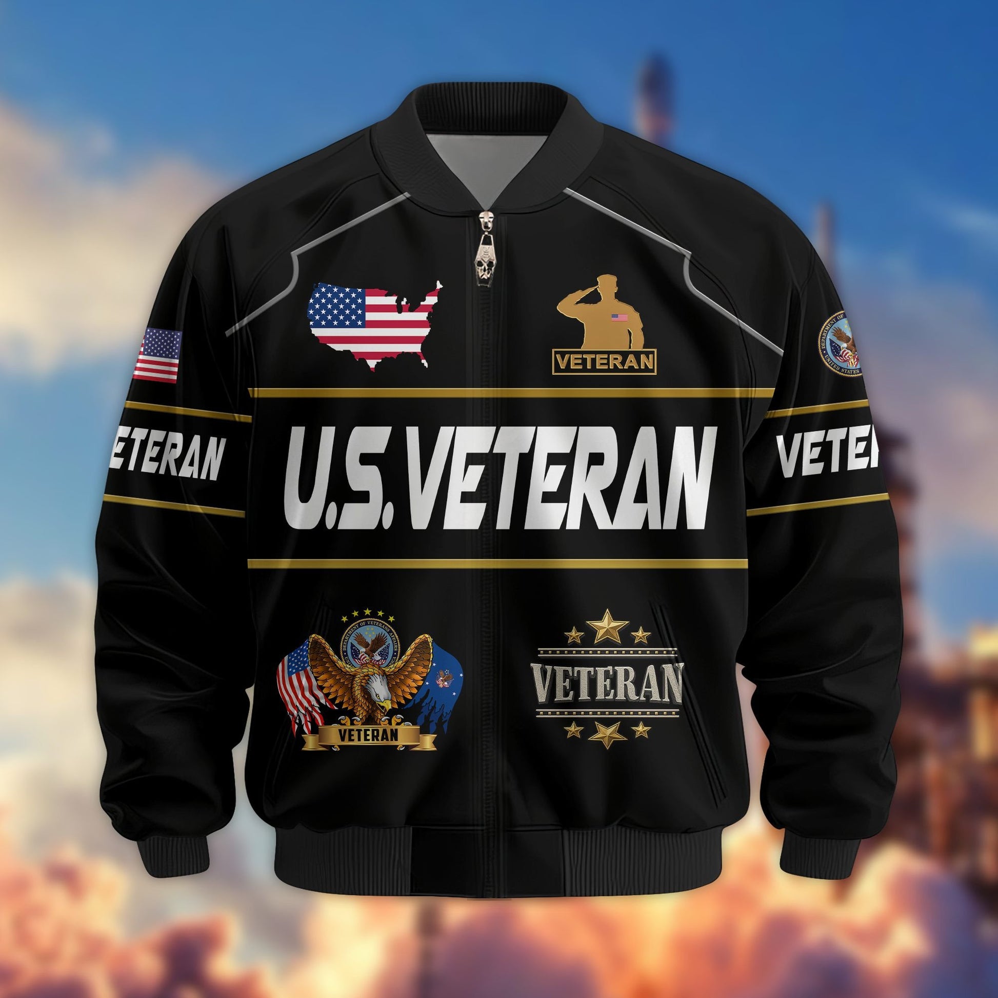 Premium US Veterans Bomber Jacket BPHN220912, Gifts For US Veterans, Gifts On Father's Day, Veterans Day.