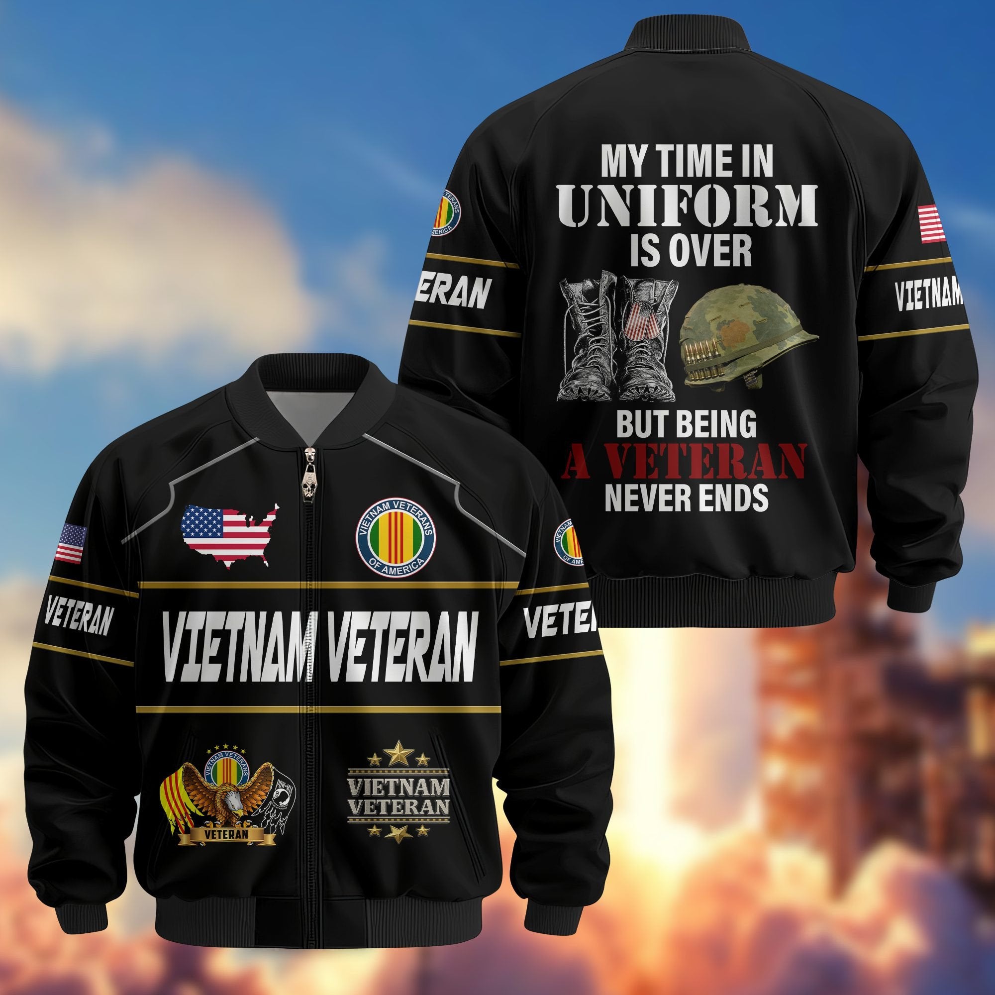 Premium US Veterans Bomber Jacket BPHN220912, Gifts For US Veterans, Gifts On Father's Day, Veterans Day.
