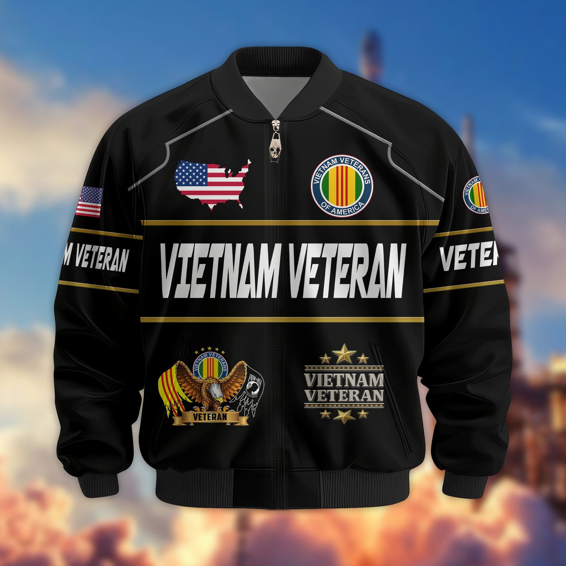 Premium US Veterans Bomber Jacket BPHN220912, Gifts For US Veterans, Gifts On Father's Day, Veterans Day.