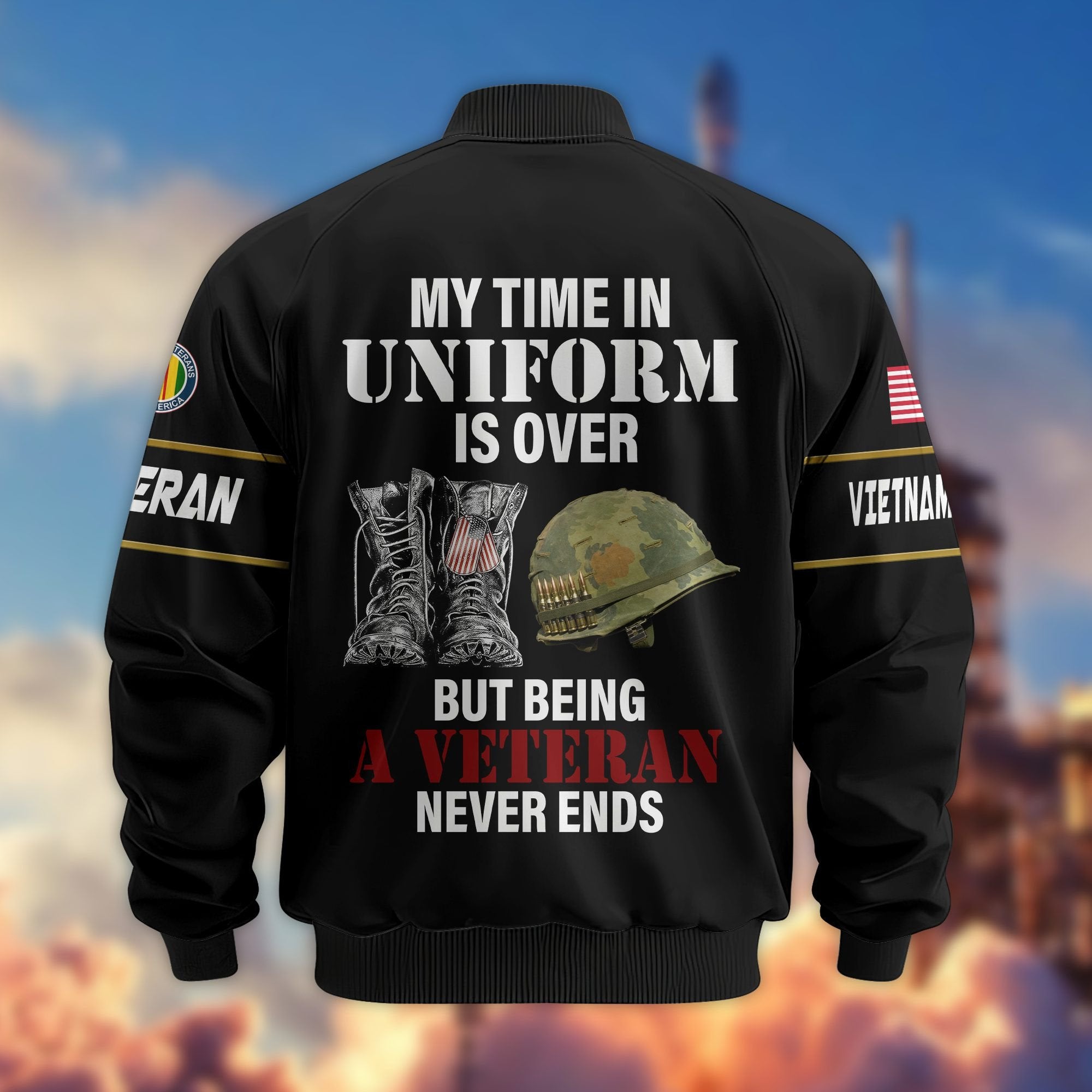 Premium US Veterans Bomber Jacket BPHN220912, Gifts For US Veterans, Gifts On Father's Day, Veterans Day.