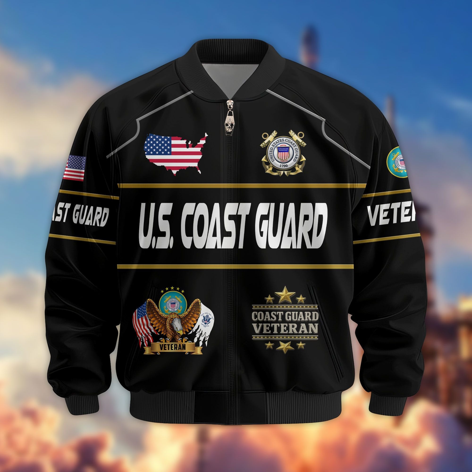 Premium US Veterans Bomber Jacket BPHN220912, Gifts For US Veterans, Gifts On Father's Day, Veterans Day.