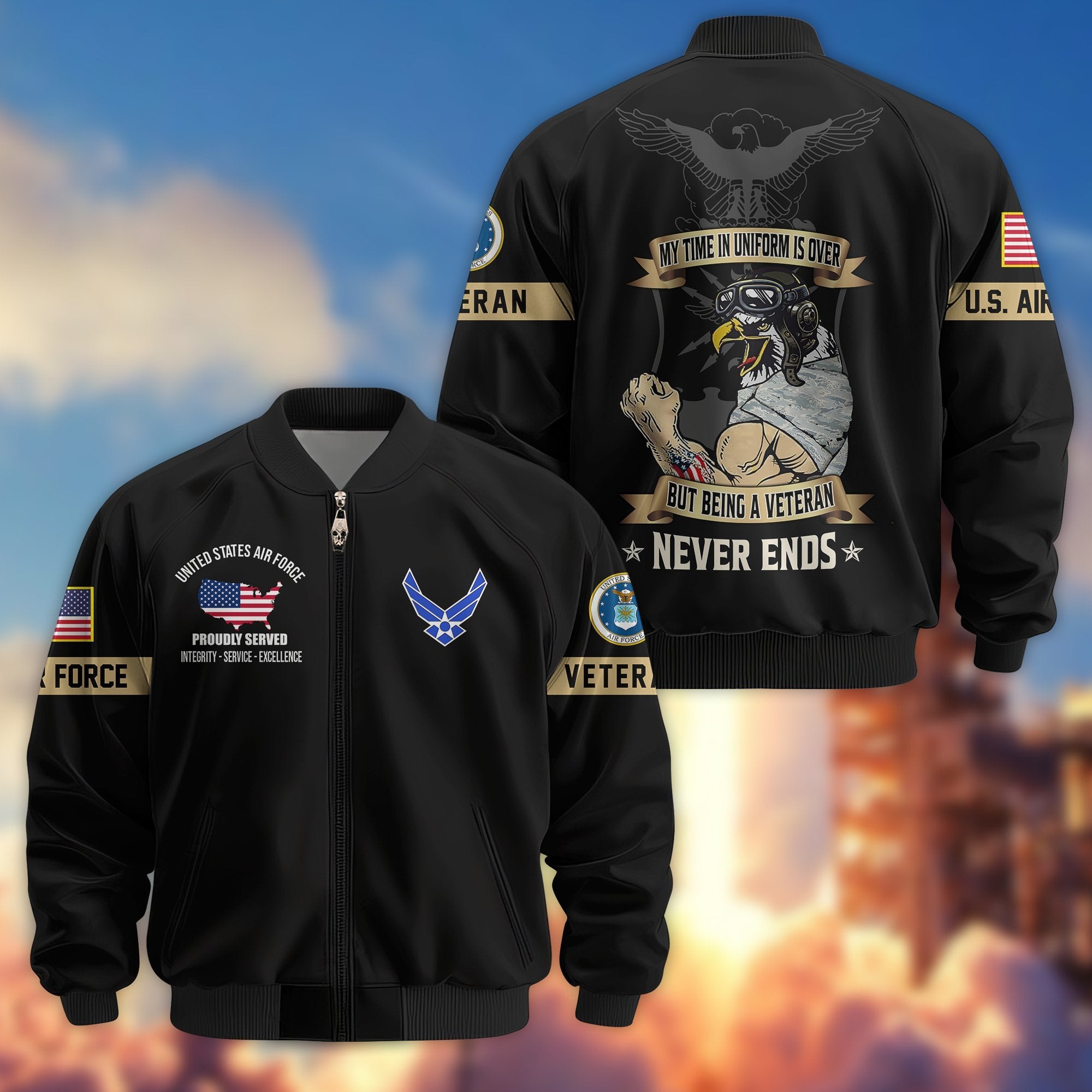 Premium US Veterans Bomber Jacket BPHN190812, Gifts For US Veterans, Gifts On Father's Day, Veterans Day.
