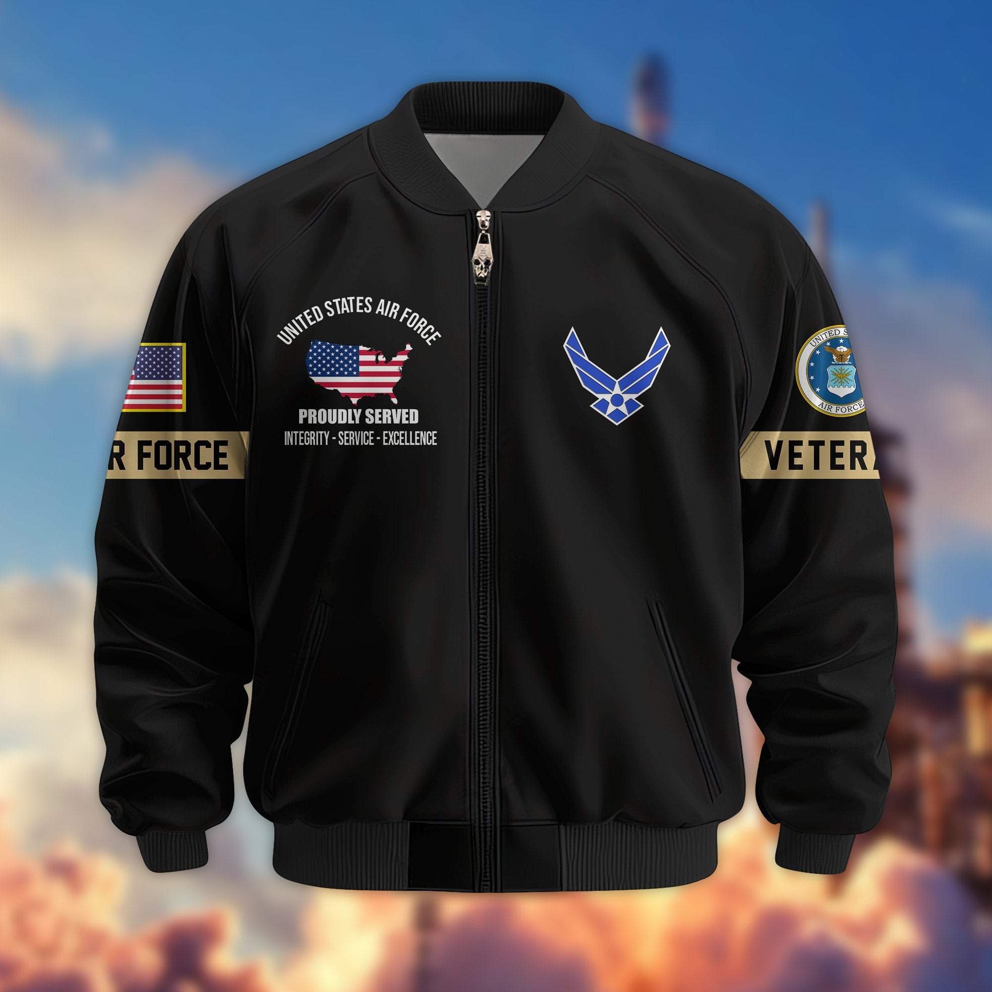 Premium US Veterans Bomber Jacket BPHN190812, Gifts For US Veterans, Gifts On Father's Day, Veterans Day.