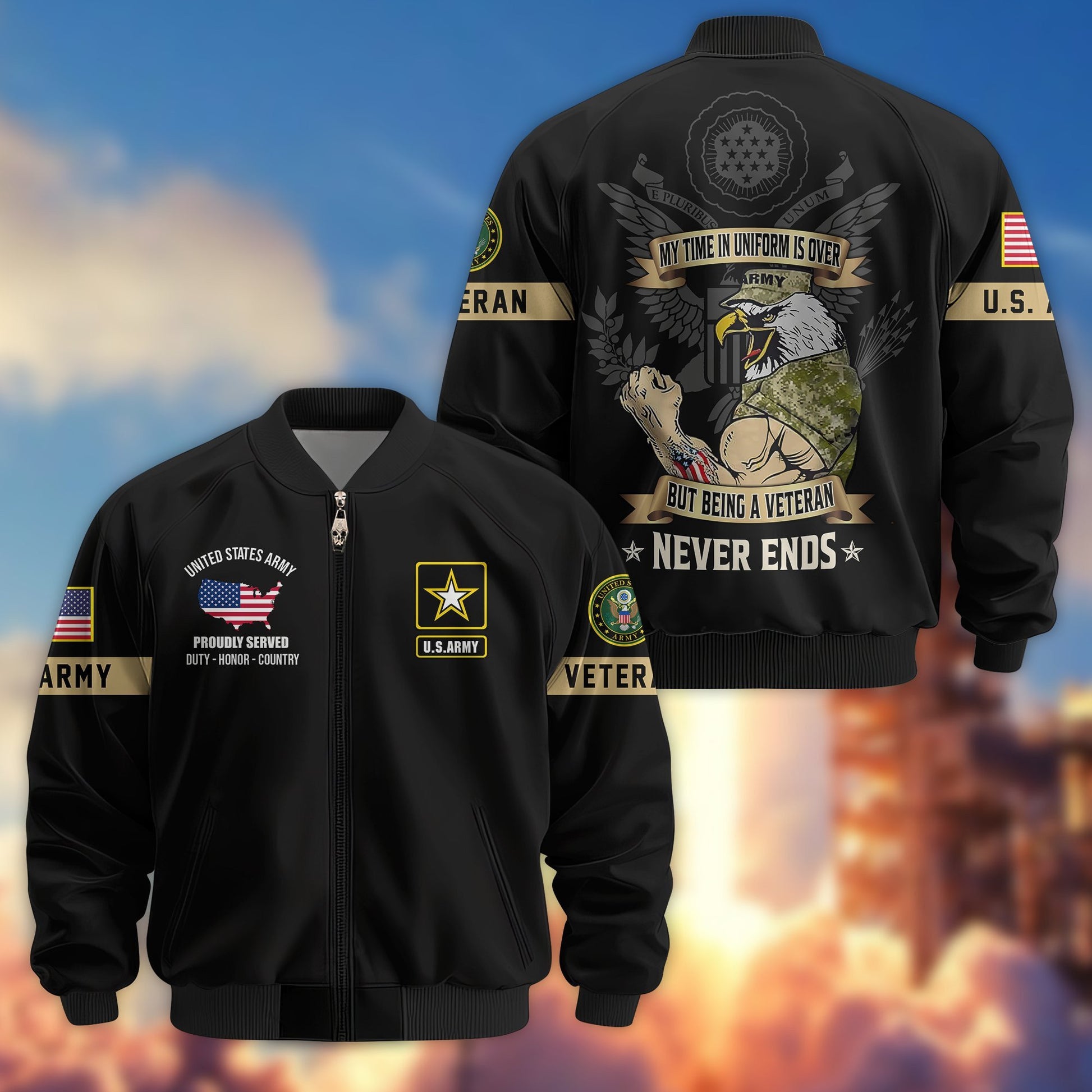 Premium US Veterans Bomber Jacket BPHN190812, Gifts For US Veterans, Gifts On Father's Day, Veterans Day.