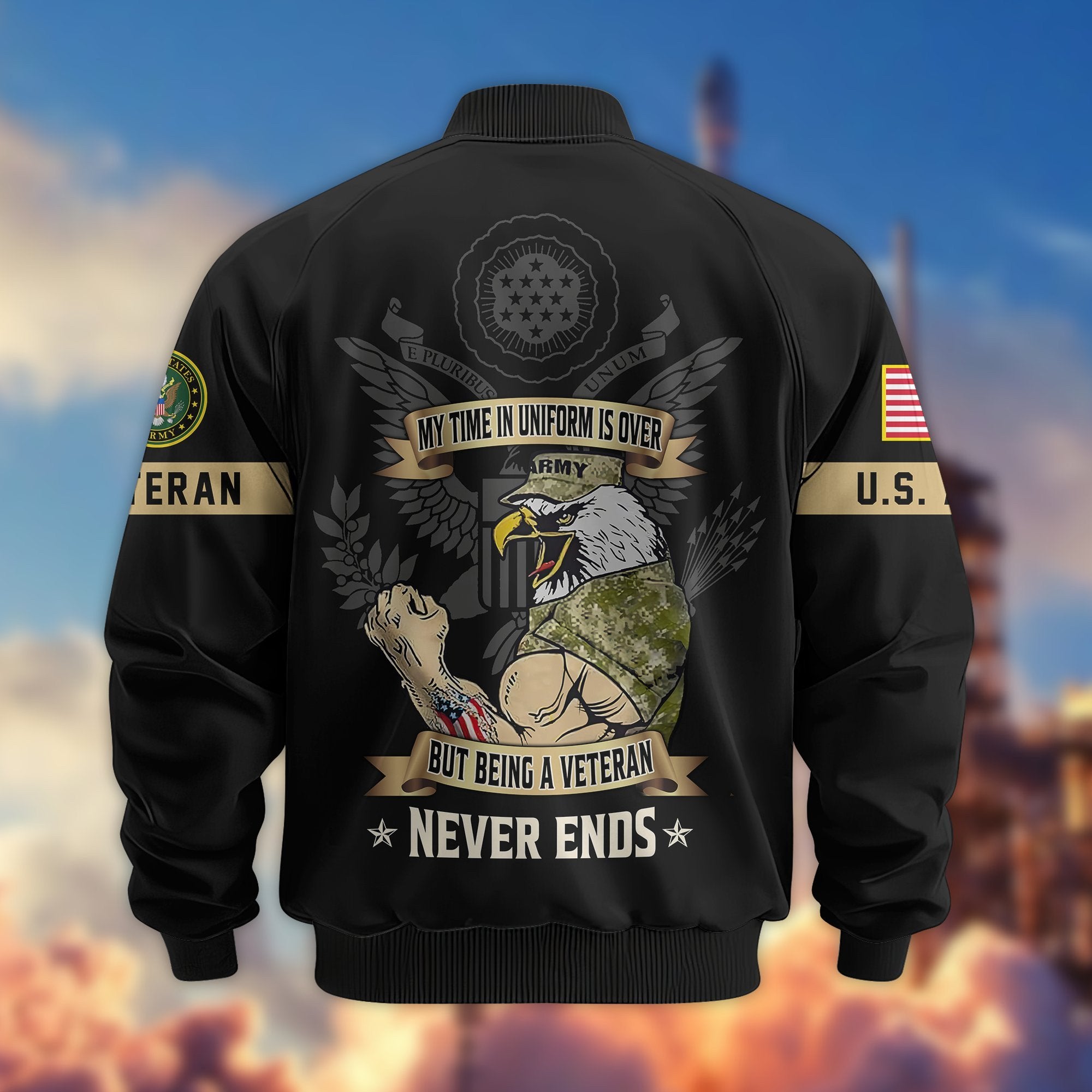 Premium US Veterans Bomber Jacket BPHN190812, Gifts For US Veterans, Gifts On Father's Day, Veterans Day.