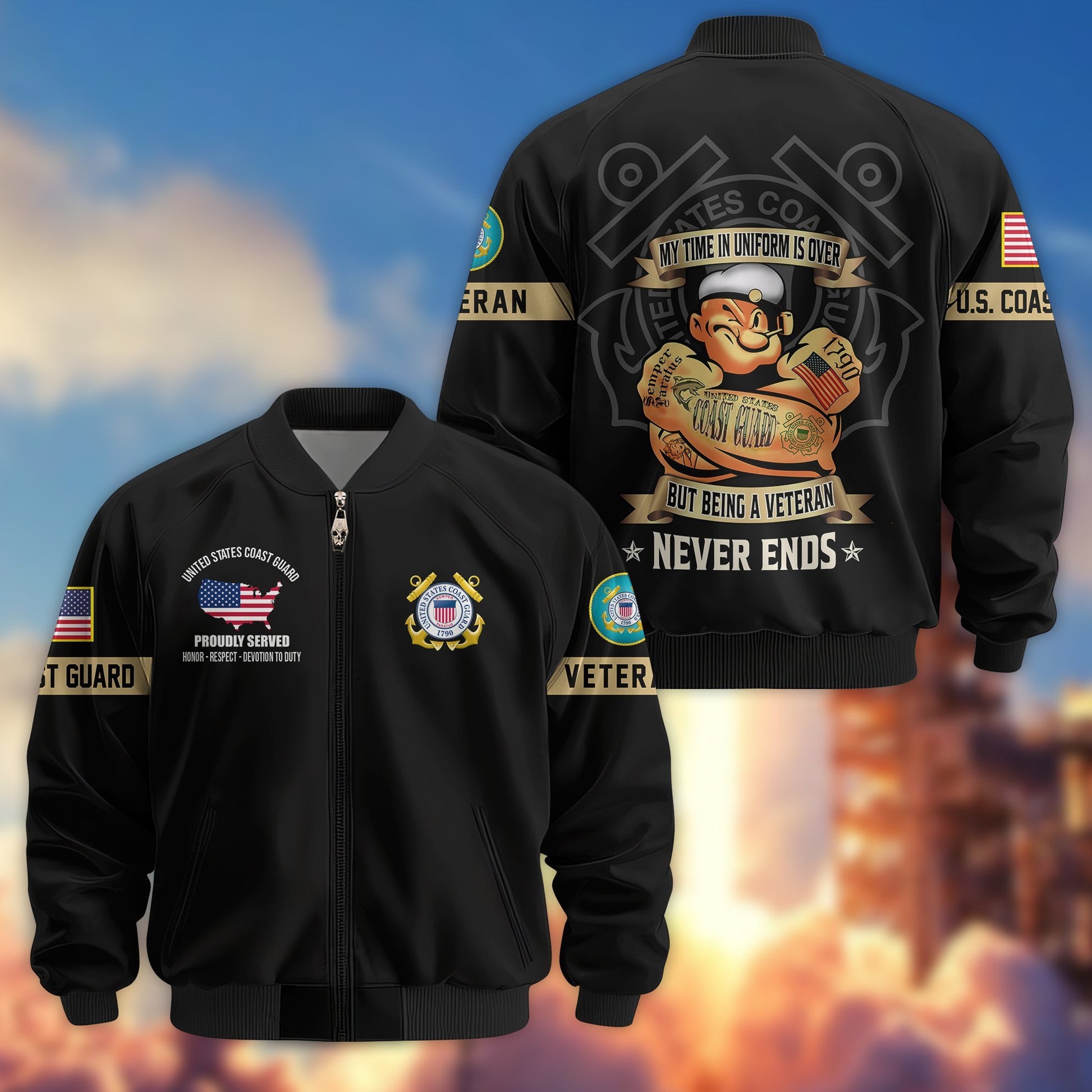Premium US Veterans Bomber Jacket BPHN190812, Gifts For US Veterans, Gifts On Father's Day, Veterans Day.