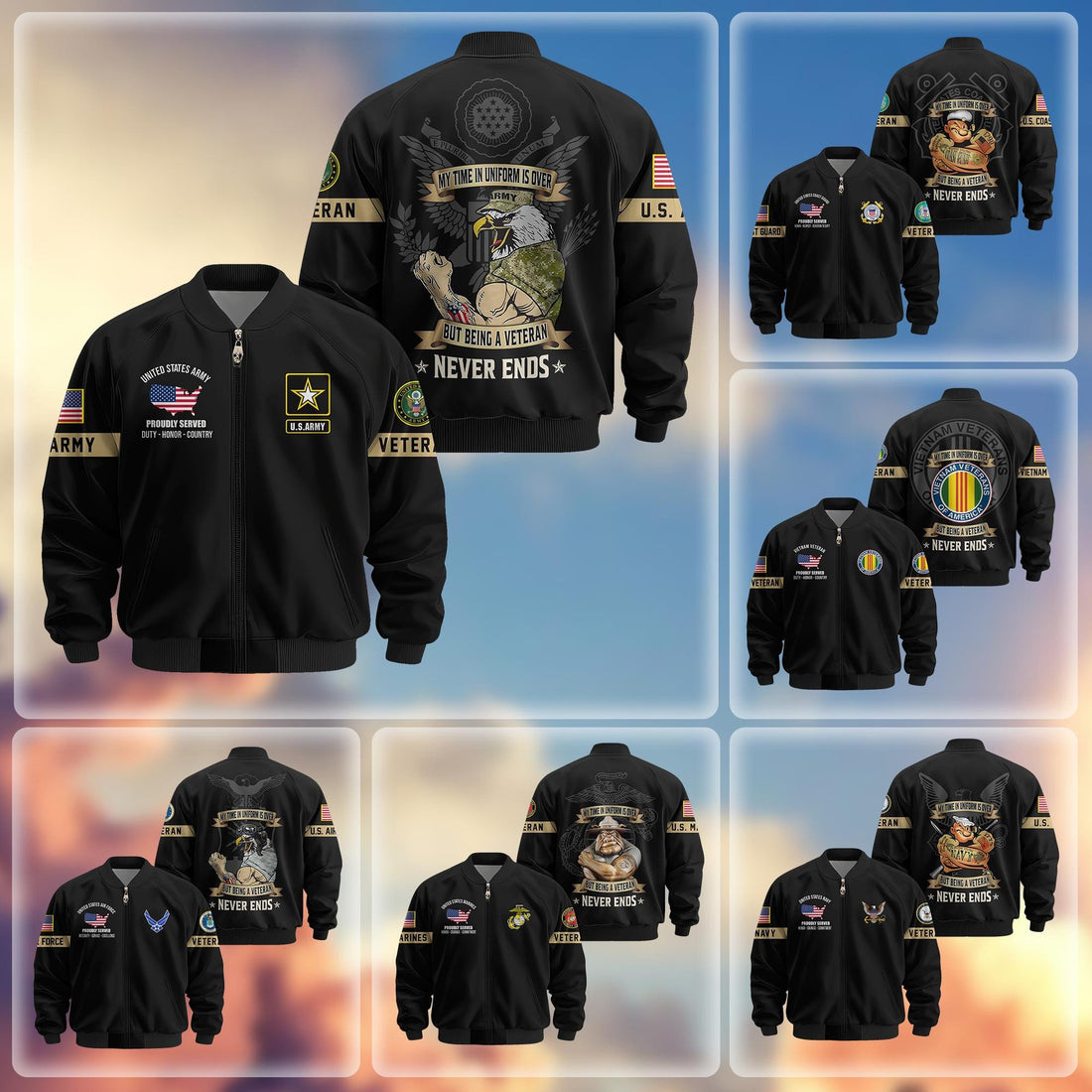Premium US Veterans Bomber Jacket BPHN190812, Gifts For US Veterans, Gifts On Father's Day, Veterans Day.