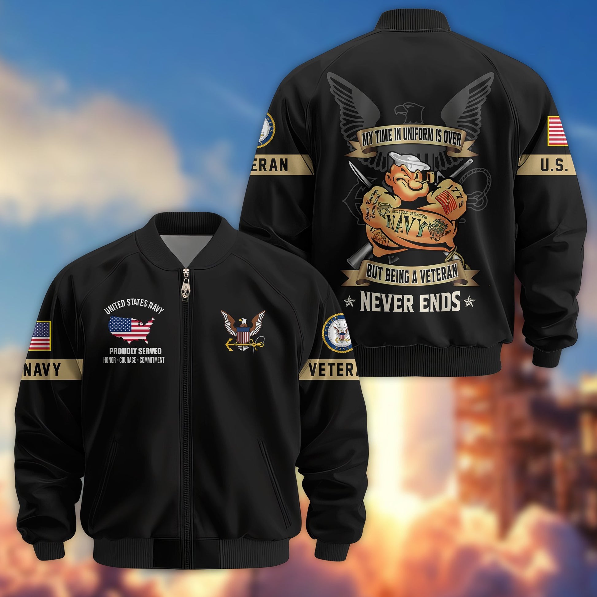 Premium US Veterans Bomber Jacket BPHN190812, Gifts For US Veterans, Gifts On Father's Day, Veterans Day.