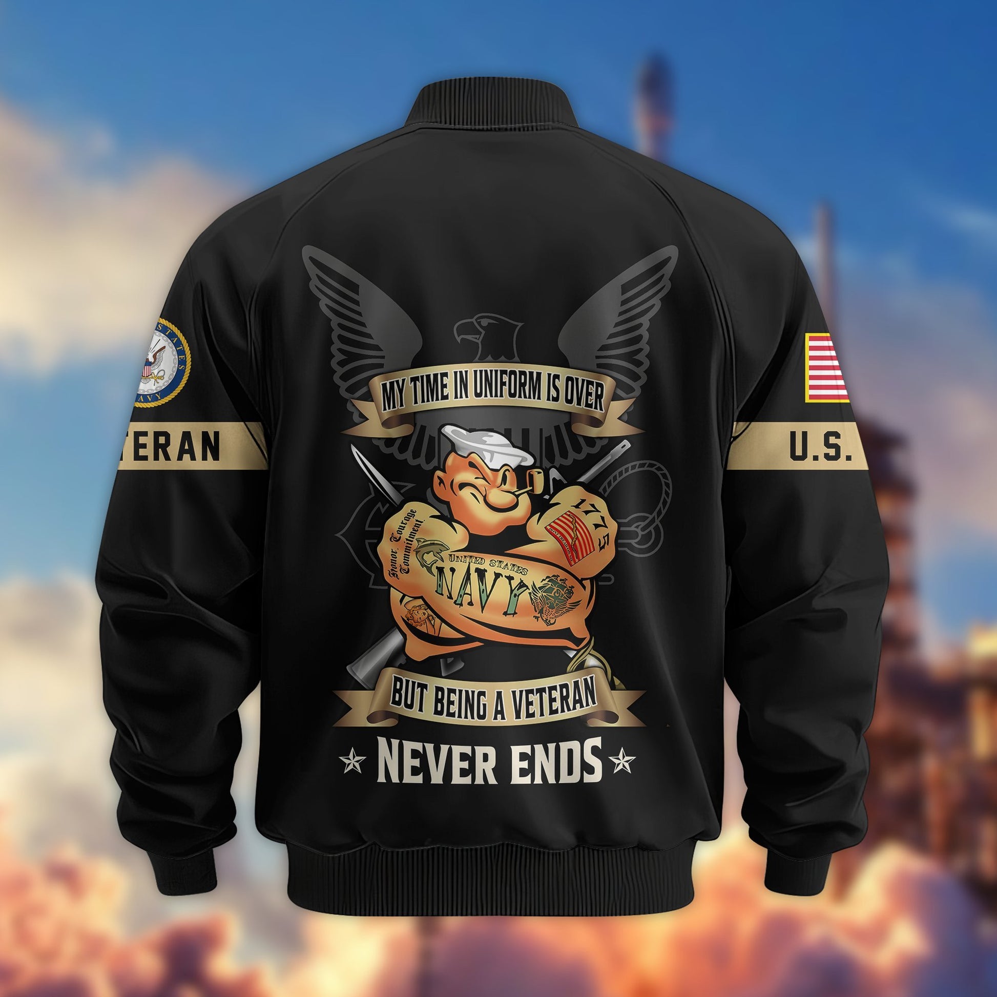 Premium US Veterans Bomber Jacket BPHN190812, Gifts For US Veterans, Gifts On Father's Day, Veterans Day.