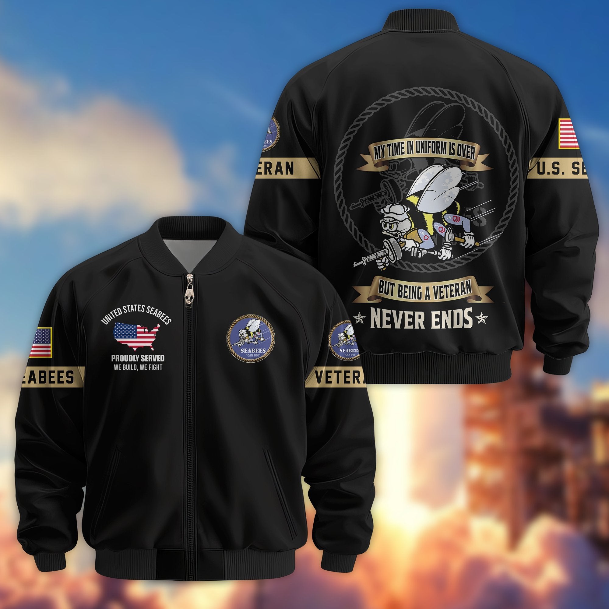 Premium US Veterans Bomber Jacket BPHN190812, Gifts For US Veterans, Gifts On Father's Day, Veterans Day.