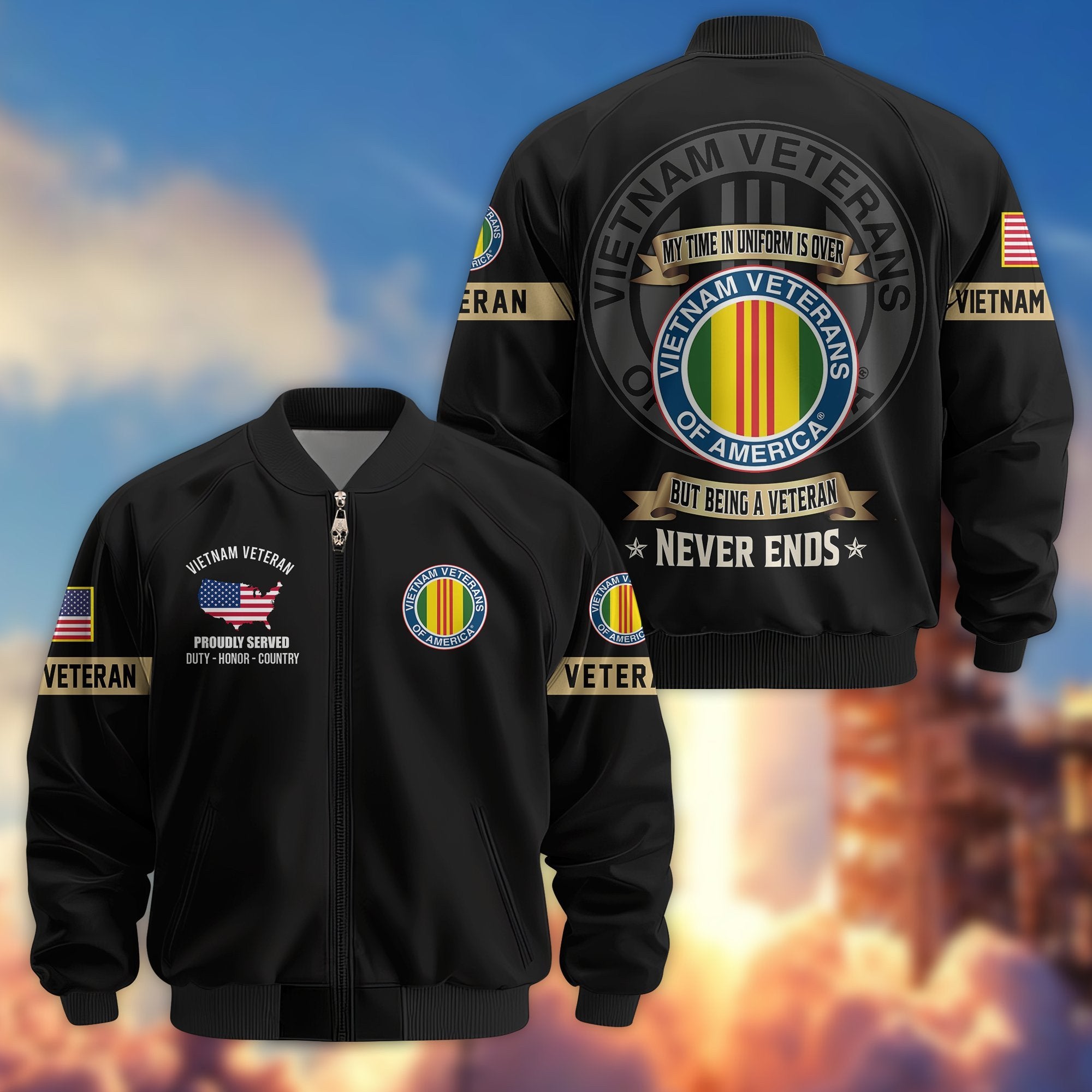 Premium US Veterans Bomber Jacket BPHN190812, Gifts For US Veterans, Gifts On Father's Day, Veterans Day.