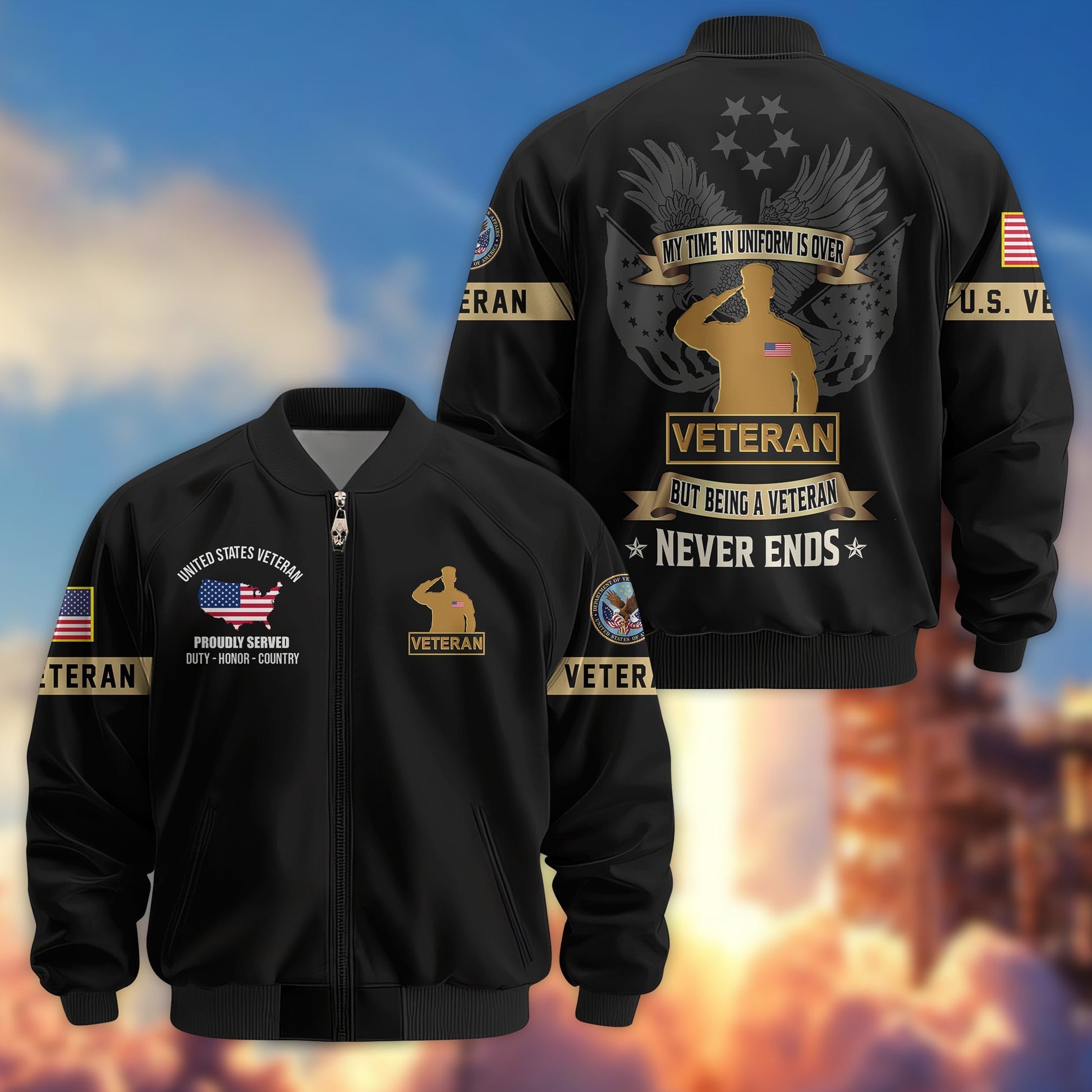 Premium US Veterans Bomber Jacket BPHN190812, Gifts For US Veterans, Gifts On Father's Day, Veterans Day.