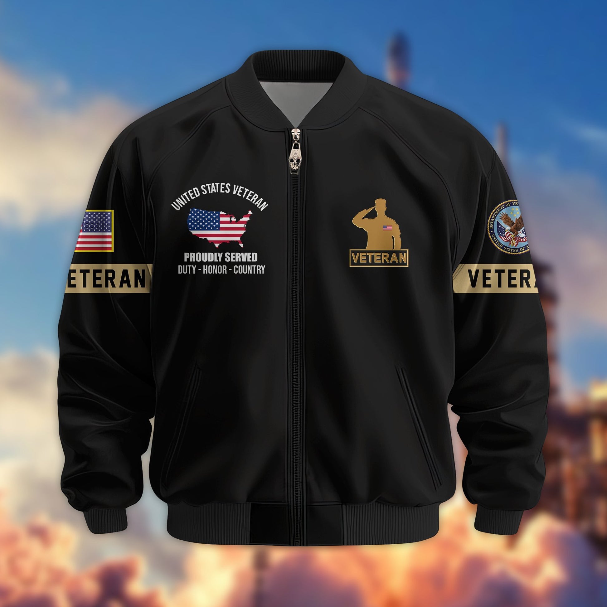 Premium US Veterans Bomber Jacket BPHN190812, Gifts For US Veterans, Gifts On Father's Day, Veterans Day.