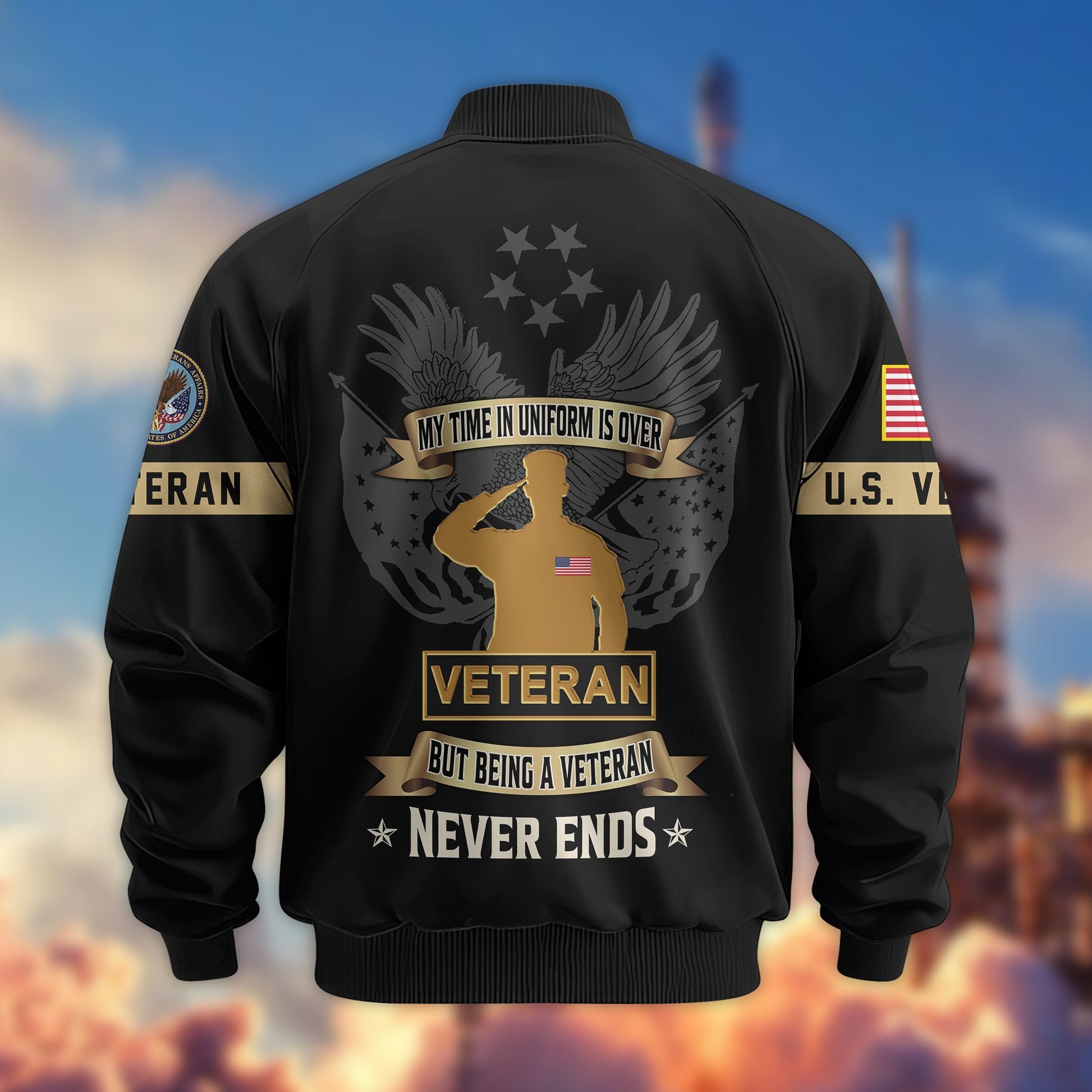Premium US Veterans Bomber Jacket BPHN190812, Gifts For US Veterans, Gifts On Father's Day, Veterans Day.