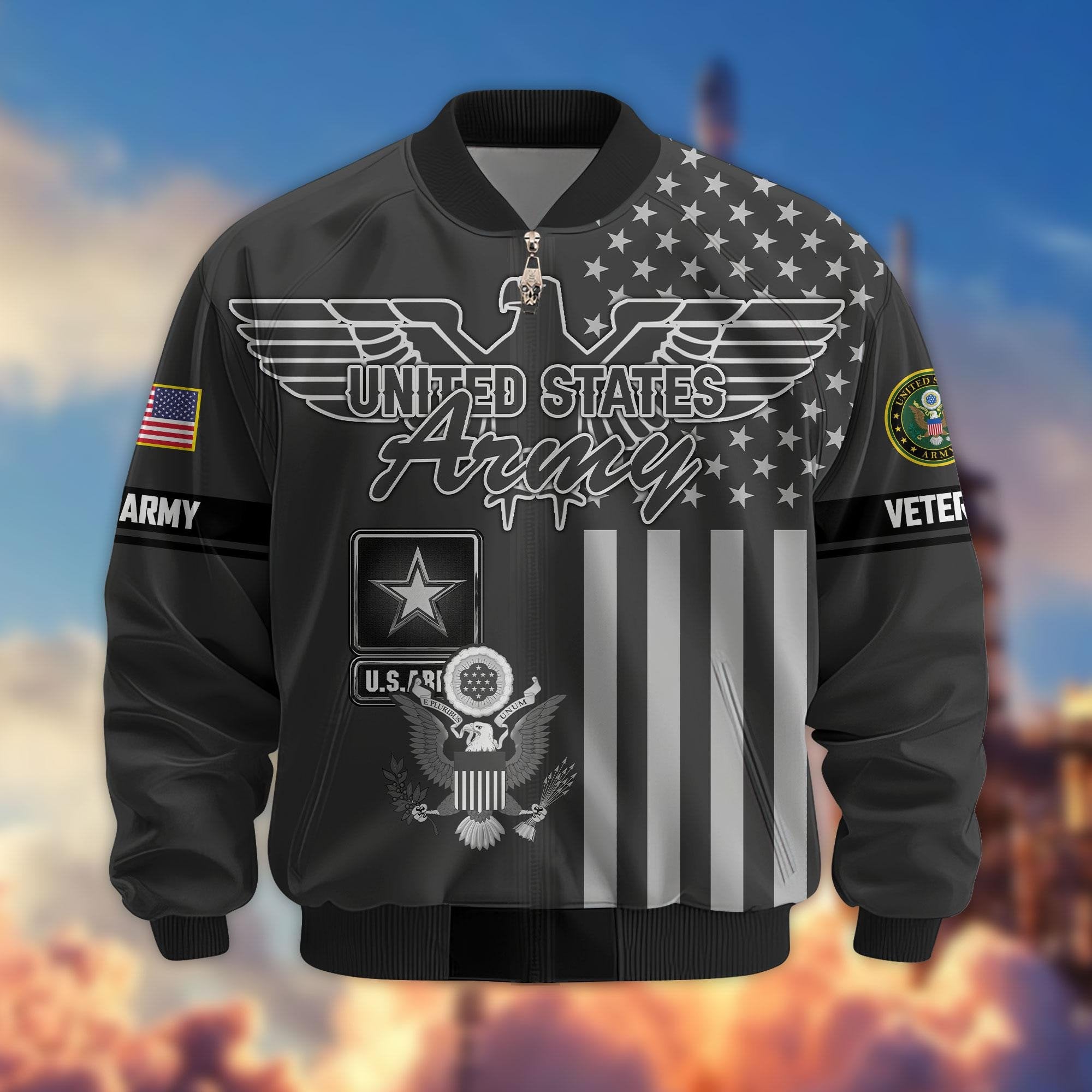 Premium US Veterans Bomber Jacket ATTN100921, Gifts For US Veterans, Gifts On Father's Day, Veterans Day.