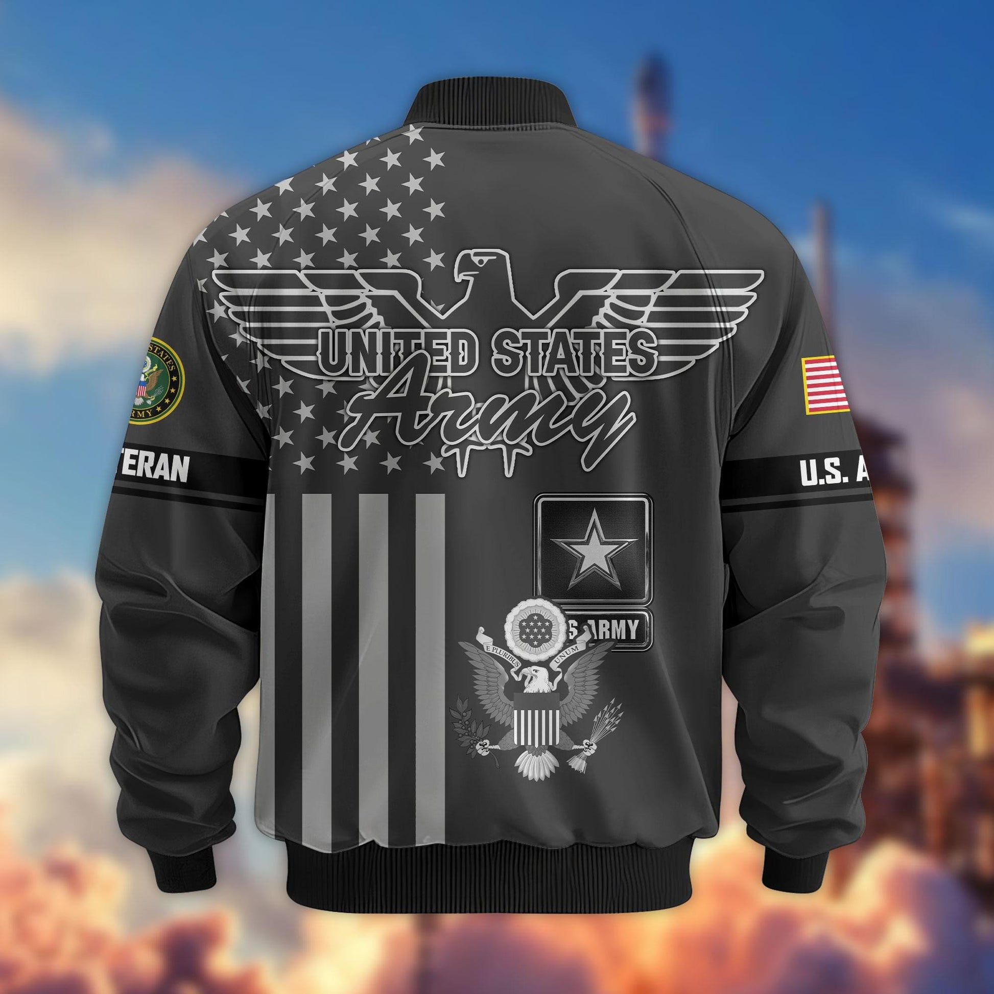 Premium US Veterans Bomber Jacket ATTN100921, Gifts For US Veterans, Gifts On Father's Day, Veterans Day.