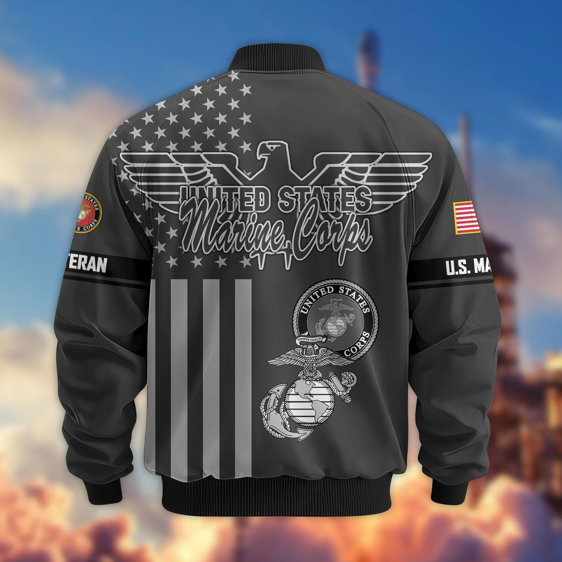Premium US Veterans Bomber Jacket ATTN100921, Gifts For US Veterans, Gifts On Father's Day, Veterans Day.